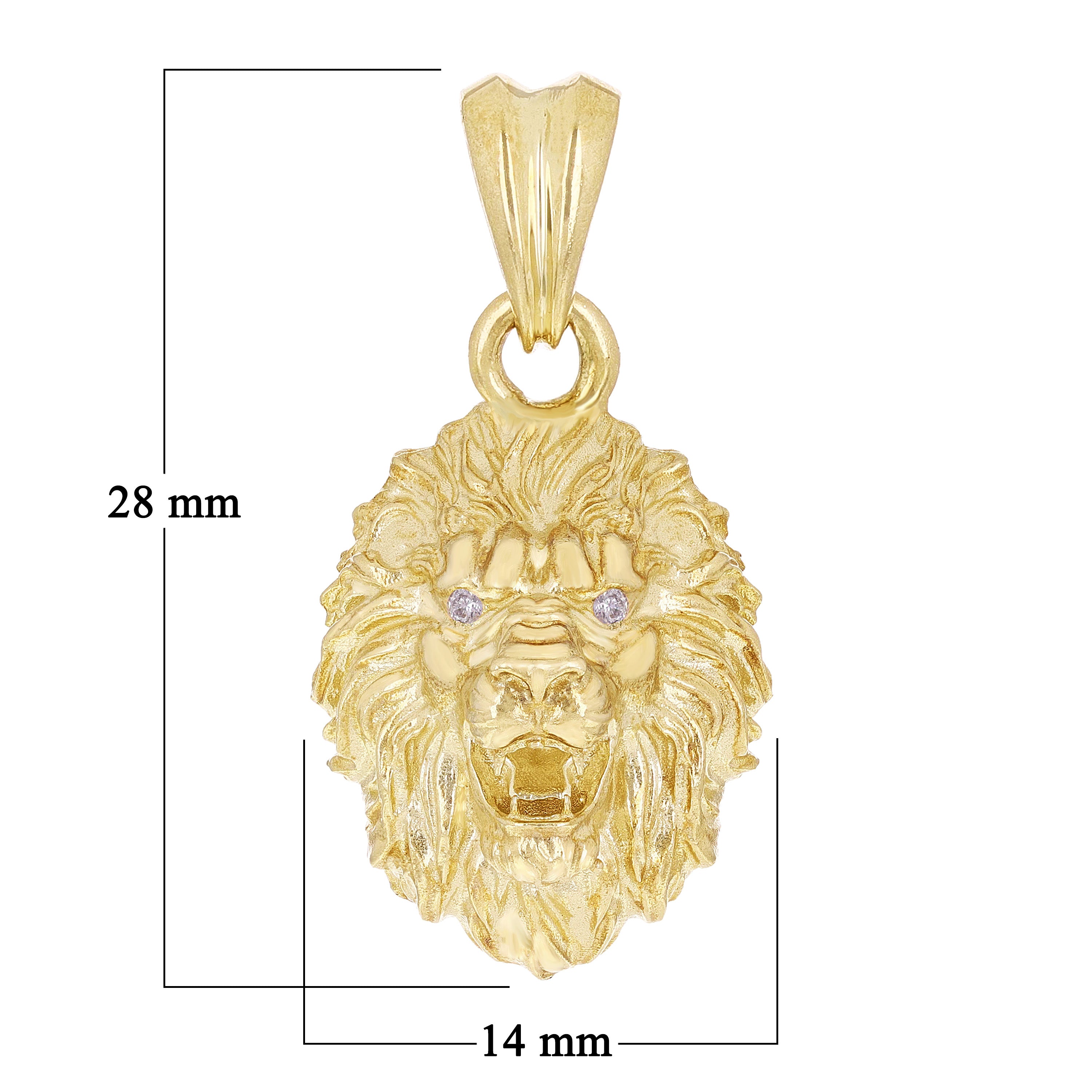 14k Yellow Gold 3D Lion Head Charm Pendant 1.1" with Diamond Eyes 4 grams - Small 4 grams