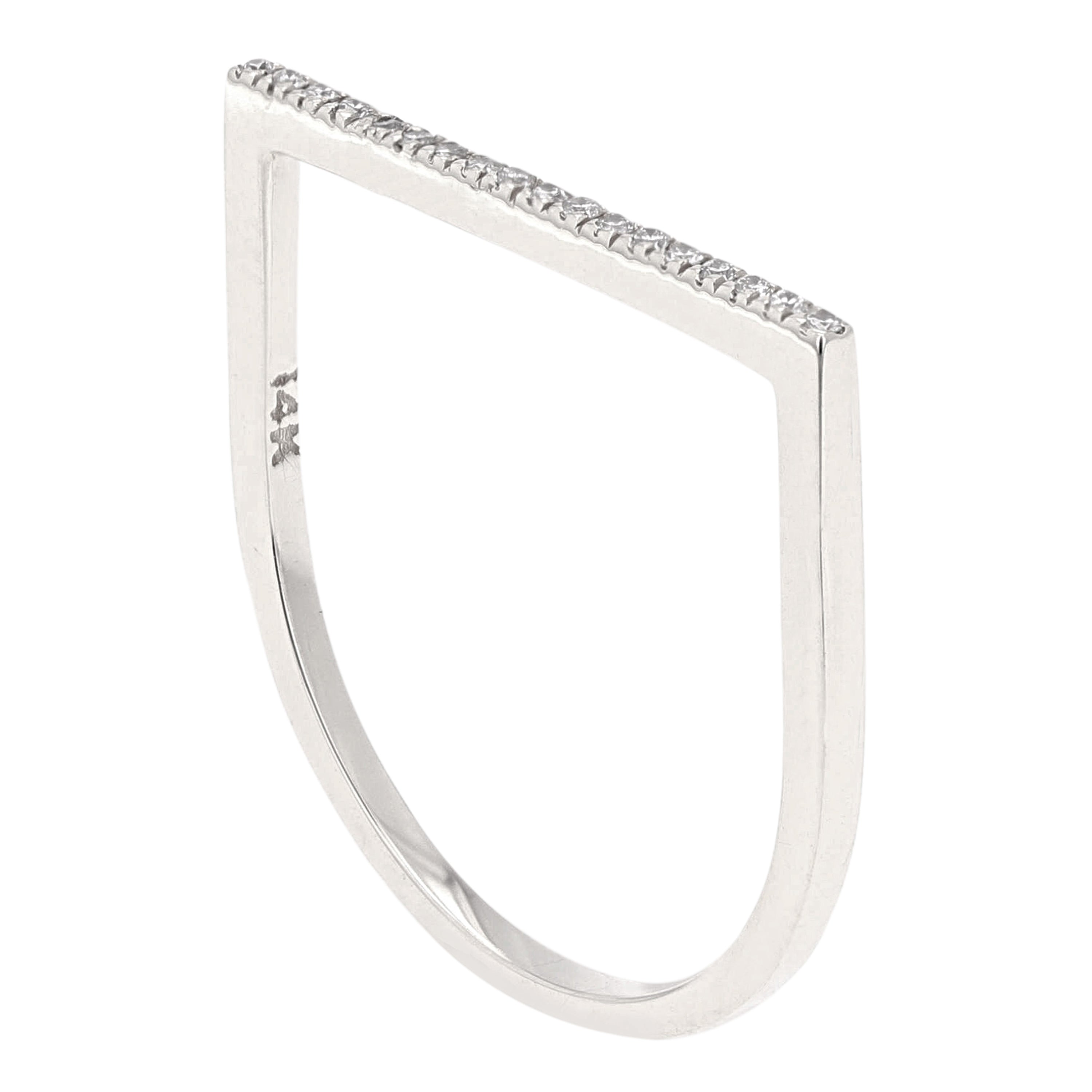 14k White Gold 0.07ctw Natural Diamond Bar Ring Size 6 - White