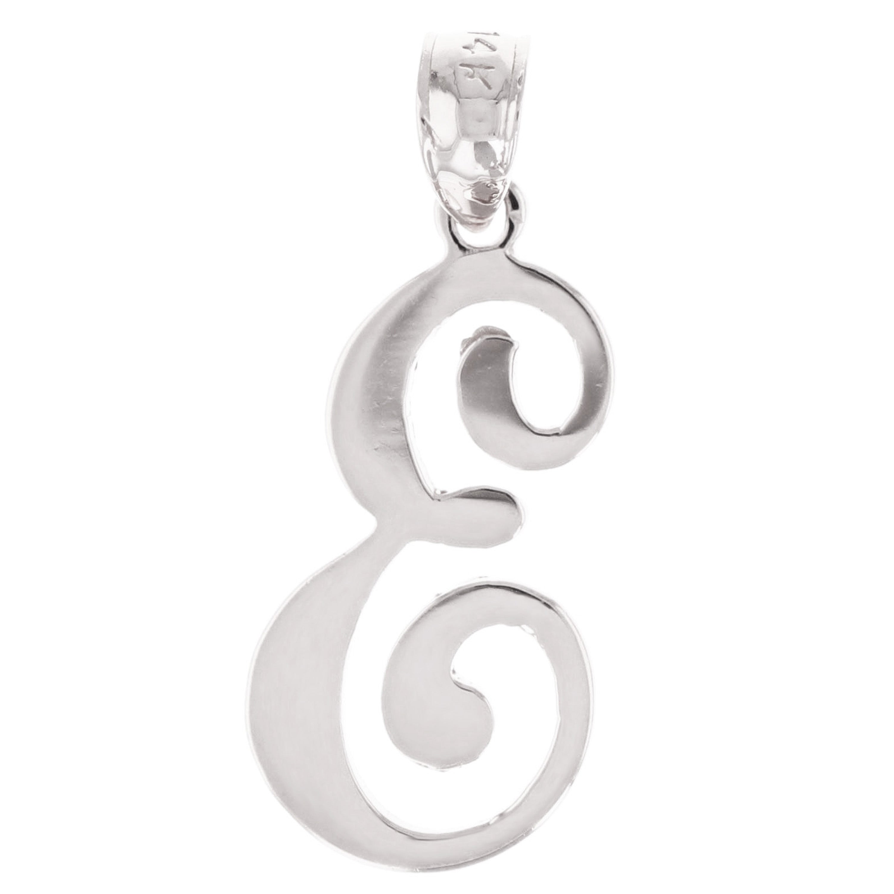 14k White Gold Initial Letter E Alphabet Charm Pendant - Letter E,White