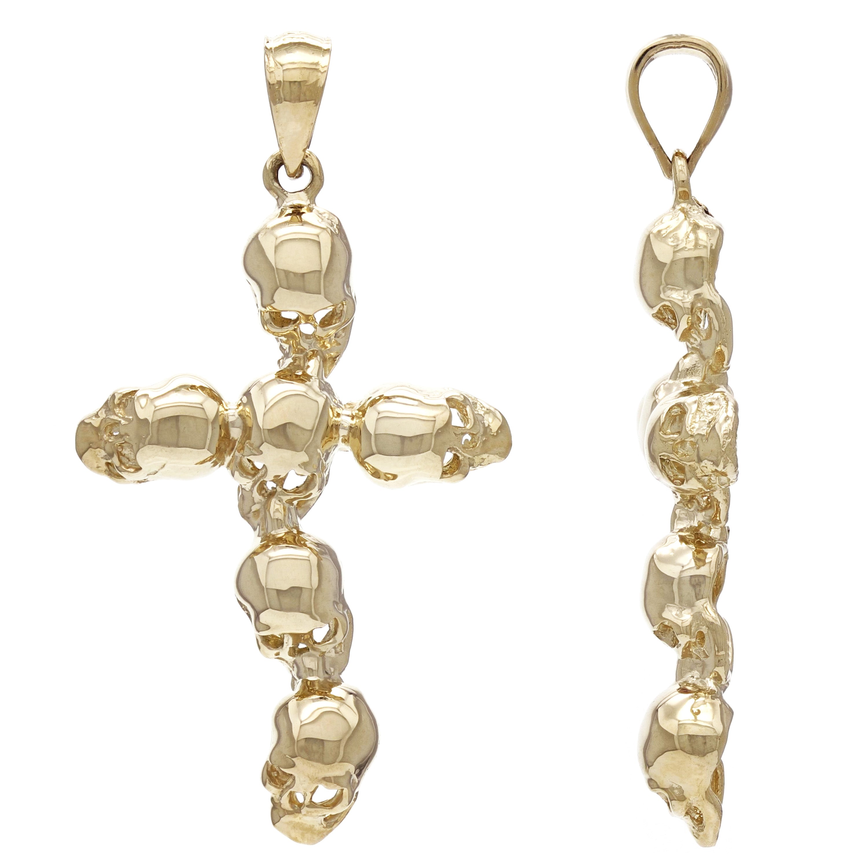 14k Yellow Gold Solid High Polished Cross Skull Charm Pendant 1.65" 4.8 grams