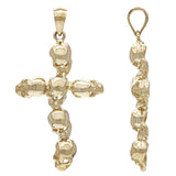 14k Yellow Gold Solid High Polished Cross Skull Charm Pendant 1.65" 4.8 grams