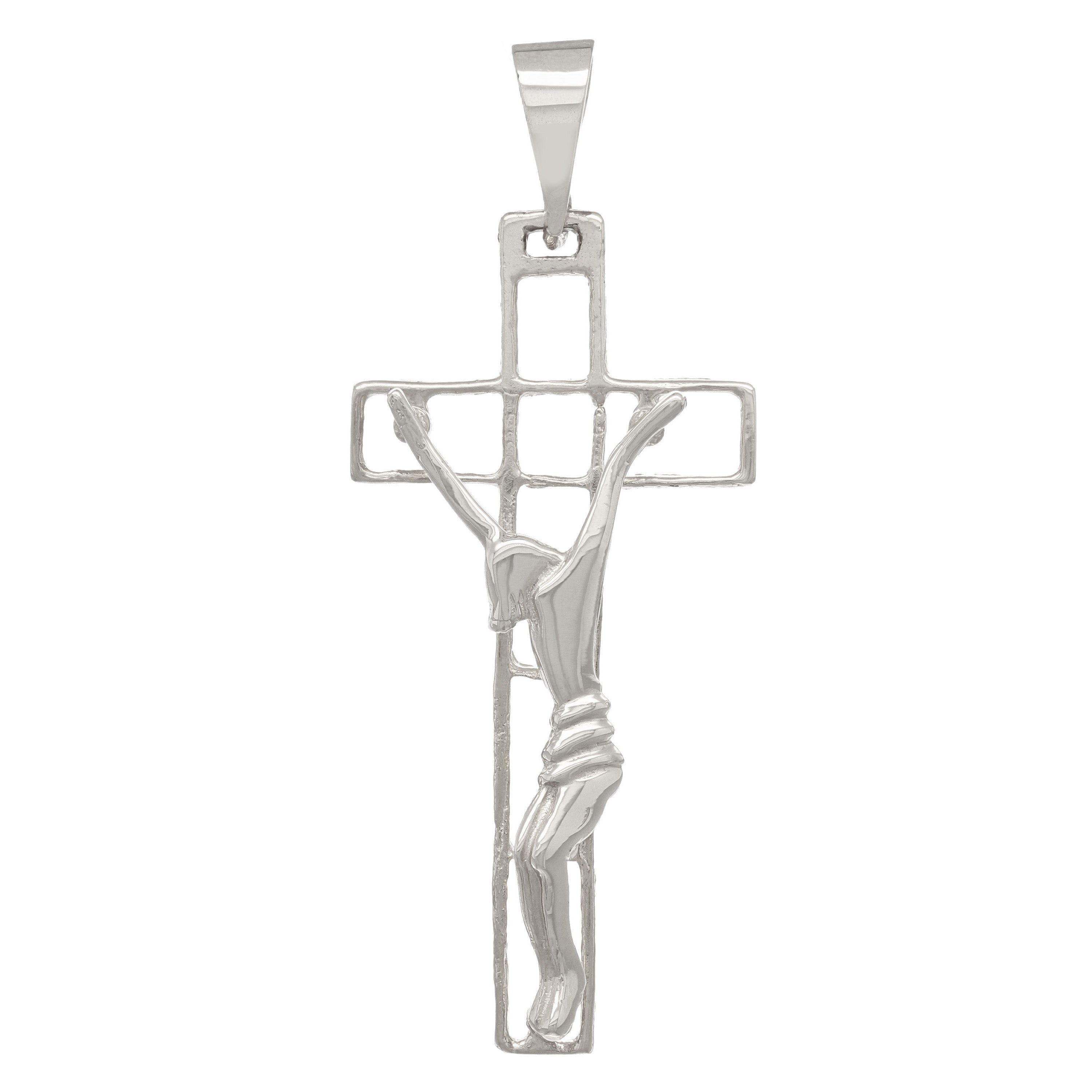 14k White Gold Jesus Christ Crucifix Cross Religious Charm Pendant 2" 3.6 grams - White