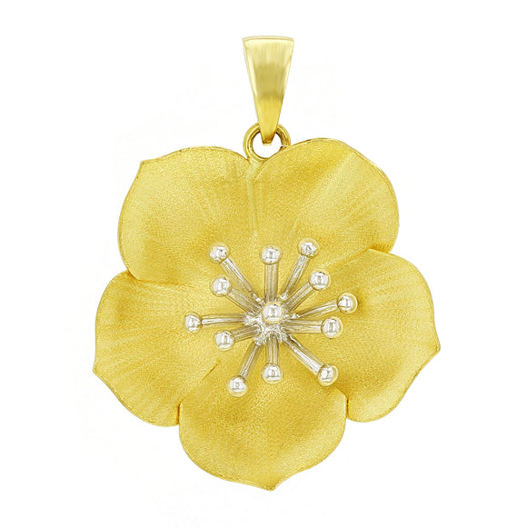 18k Two Tone Gold 3D Flower Charm Pendant 1.3