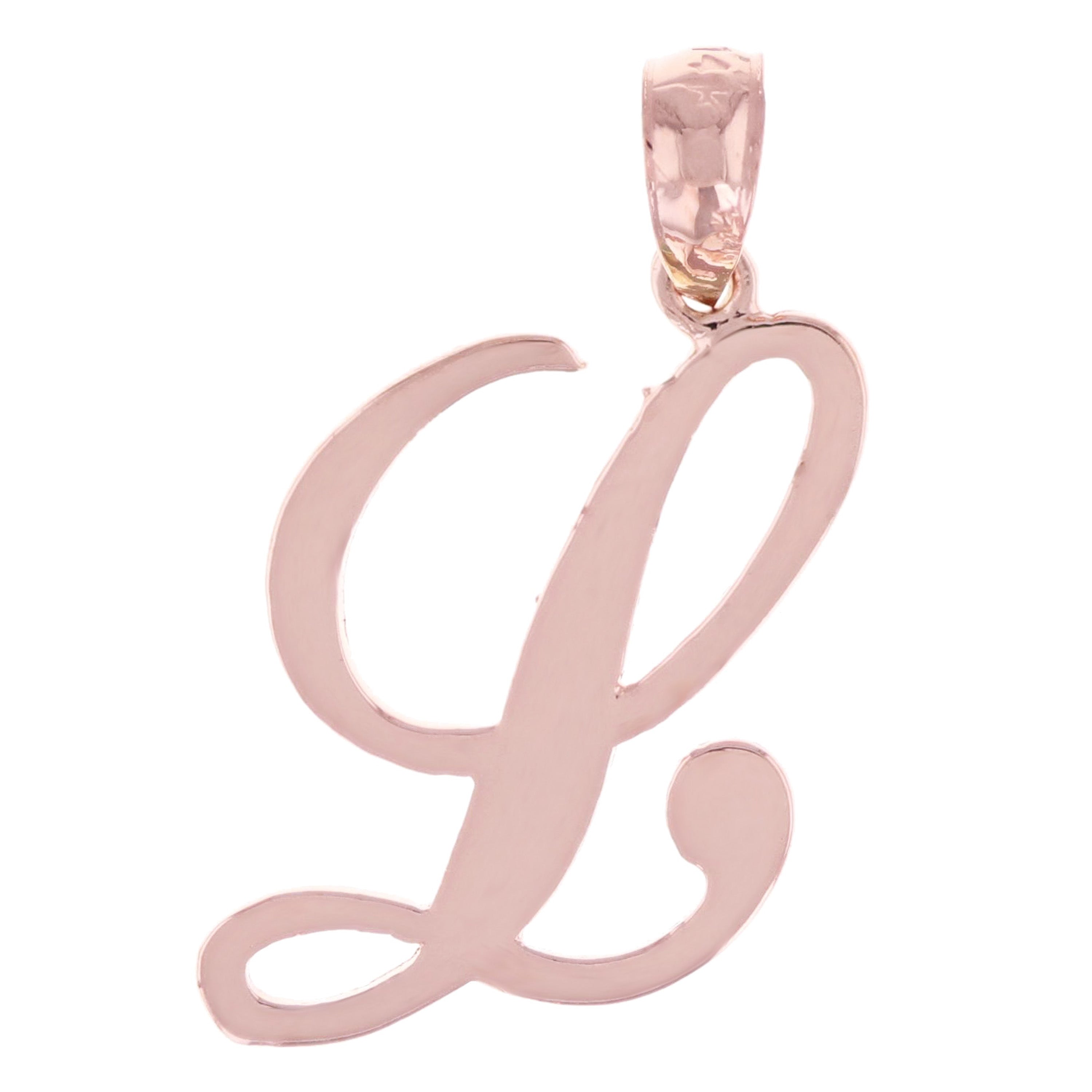 14k Rose Gold Initial Letter L Alphabet Charm Pendant - Letter L,Rose