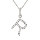 14k White Gold Diamond Initial Letter R Charm Pendant Necklace 18" - Letter R,White