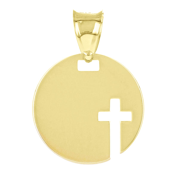 Italian 14k Yellow Gold Small Cross Cut Out Disc Religious Charm Pendant 0.5gram - Small