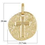 14k Yellow Gold Medallion Cross Religious Charm Pendant 1.1" 8.1 grams