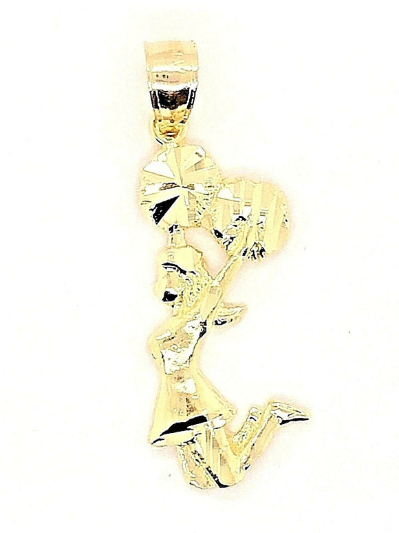 10k Yellow Gold Jumping Cheerleader with Pom Poms Charm Pendant 1.1 grams