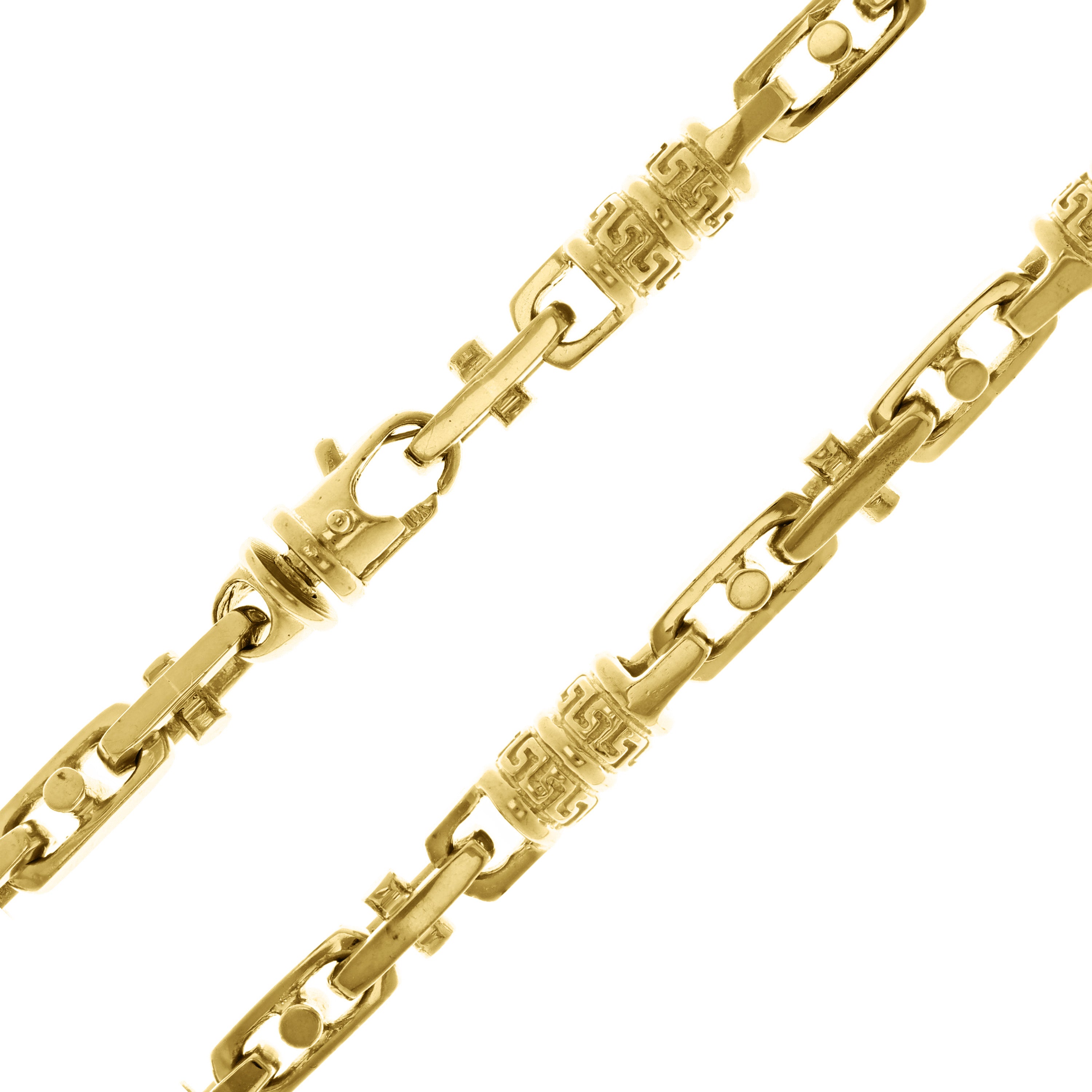 10k Yellow Gold Handmade Greek Key Barrell Link Necklace 24" 7.5mm 112.5 grams - 24" 112.5 grams