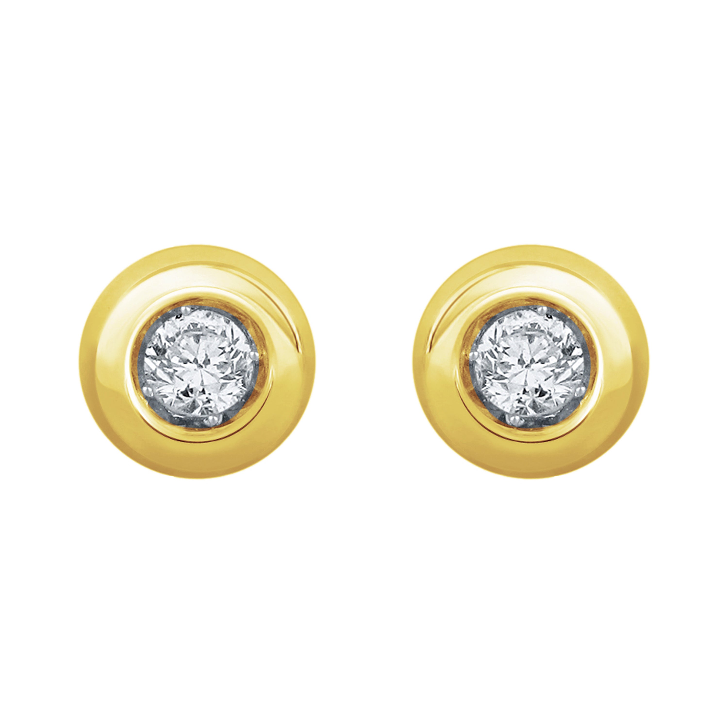 14k Yellow Gold 0.15ctw Diamond Solitaire Modern Stud Earrings