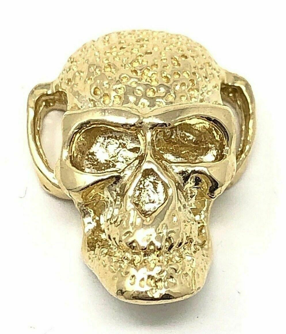 14k Yellow Gold Solid Gothic Biker Skull Charm Pendant 7.8 grams