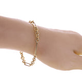 Italian 14k Yellow Gold Hollow Round & Paper Clip Link Bracelet 7.5" 5.5mm 3.8g