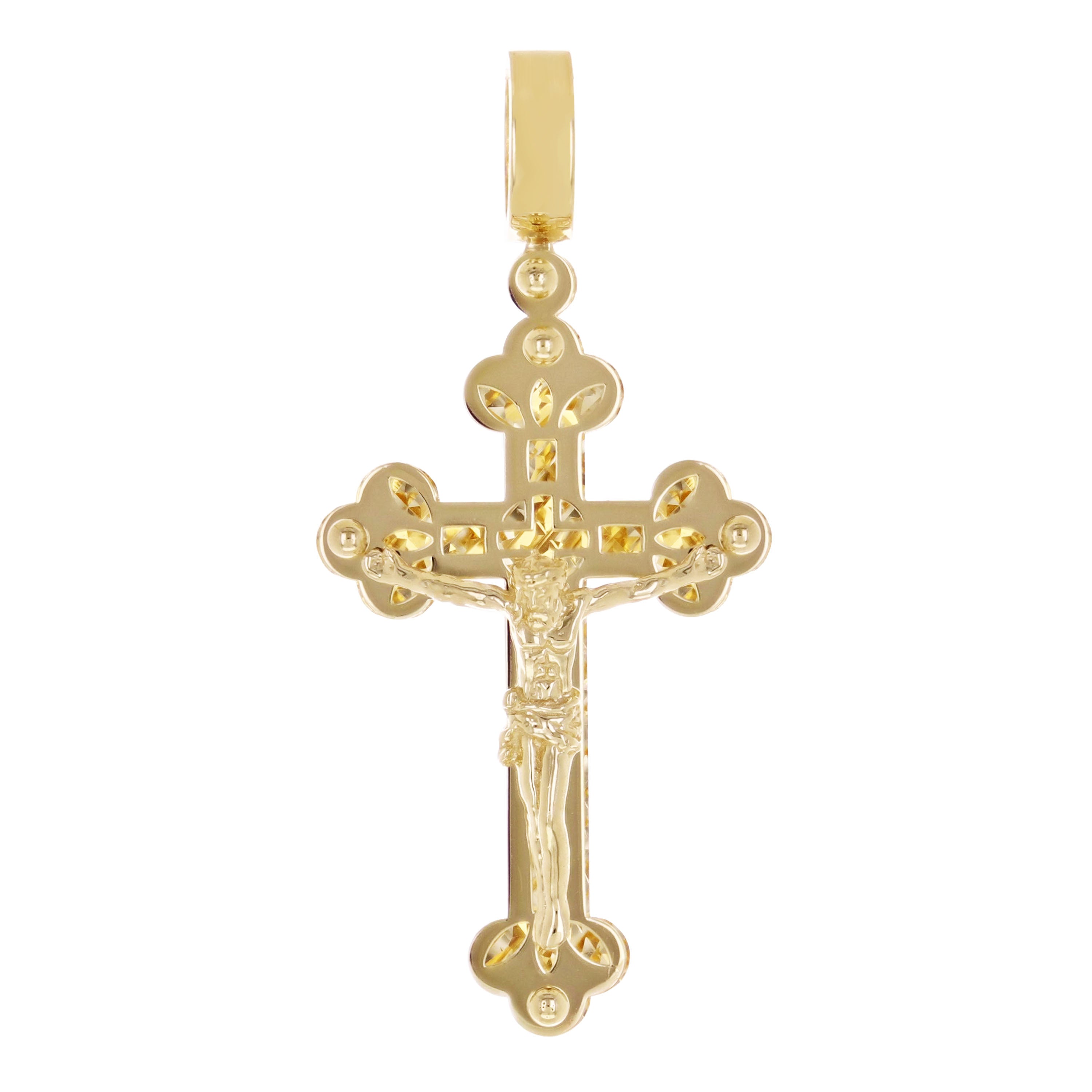 Italian 14k Yellow Gold 3D Double Sided Crucifix Cross Charm Pendant 1.6" 3.6g