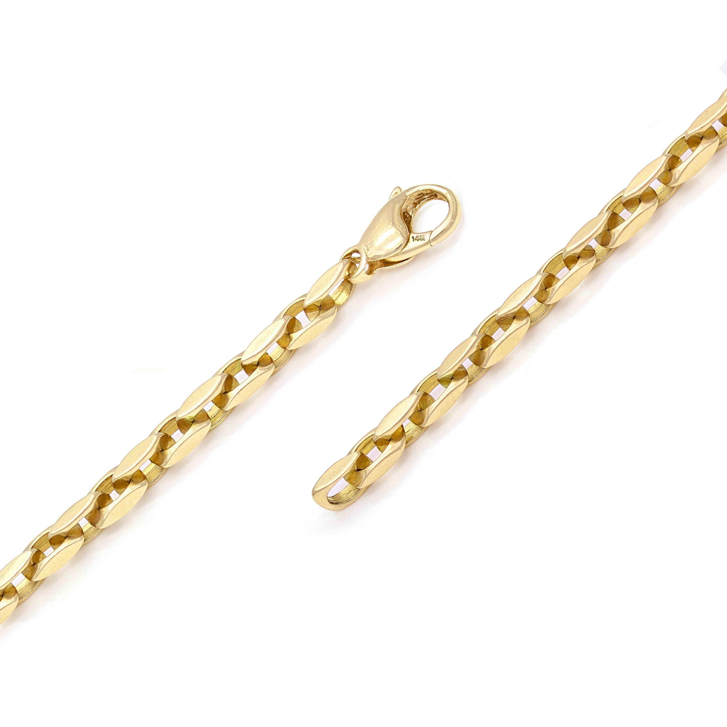 14k Yellow Gold Solid Handmade Fashion Link Bracelet 7.5" 4.3mm 15.3 grams - 7.5" 15.3 grams