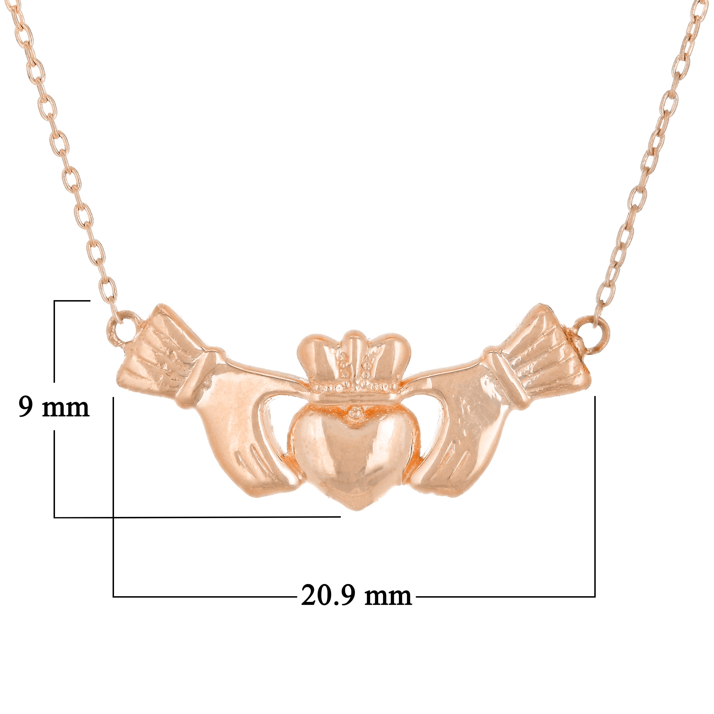 14k Rose Gold Irish Claddagh Pendant Necklace 20" 3.1 grams - Rose