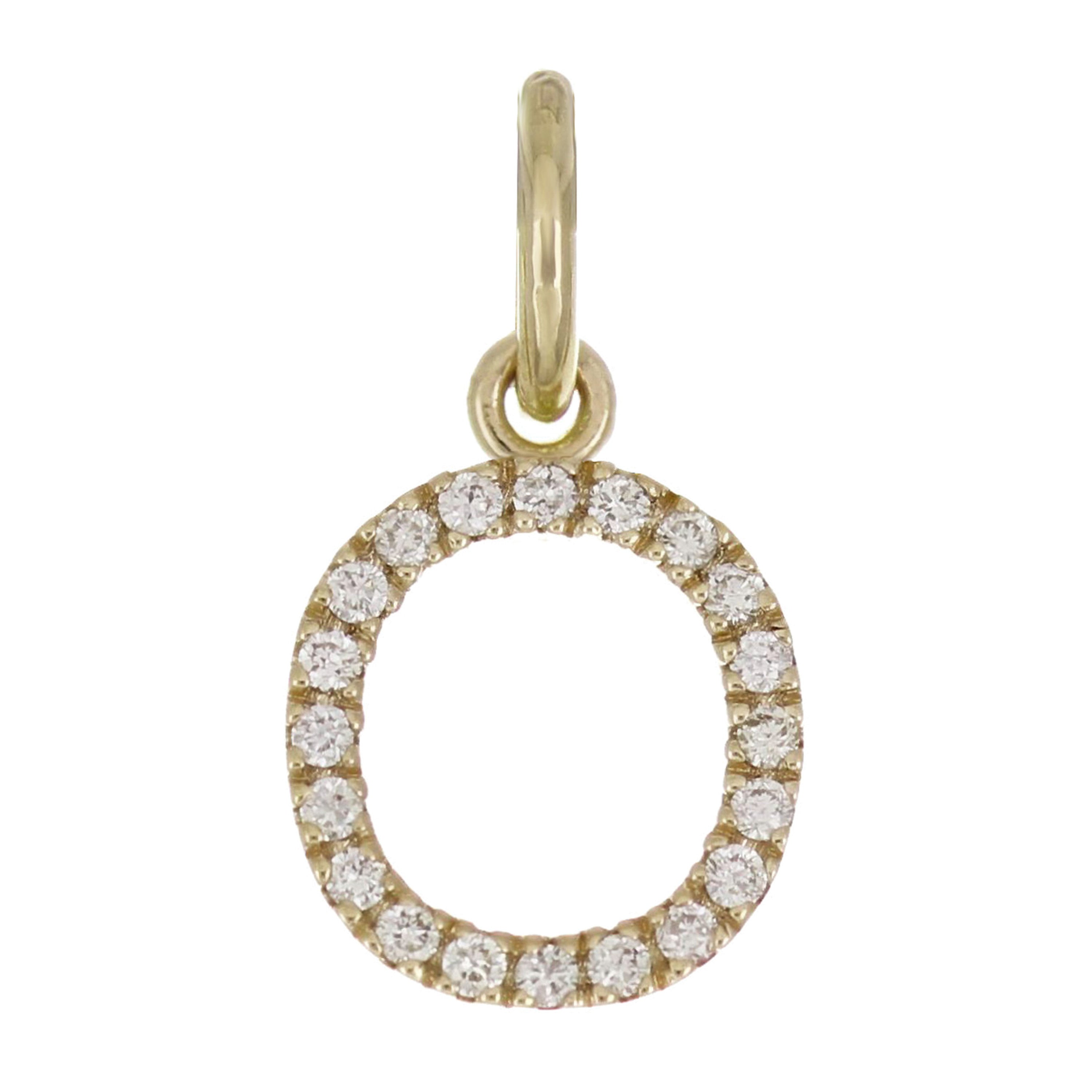 14k Yellow Gold Diamond Initial Letter O Charm Pendant - Letter O,Yellow