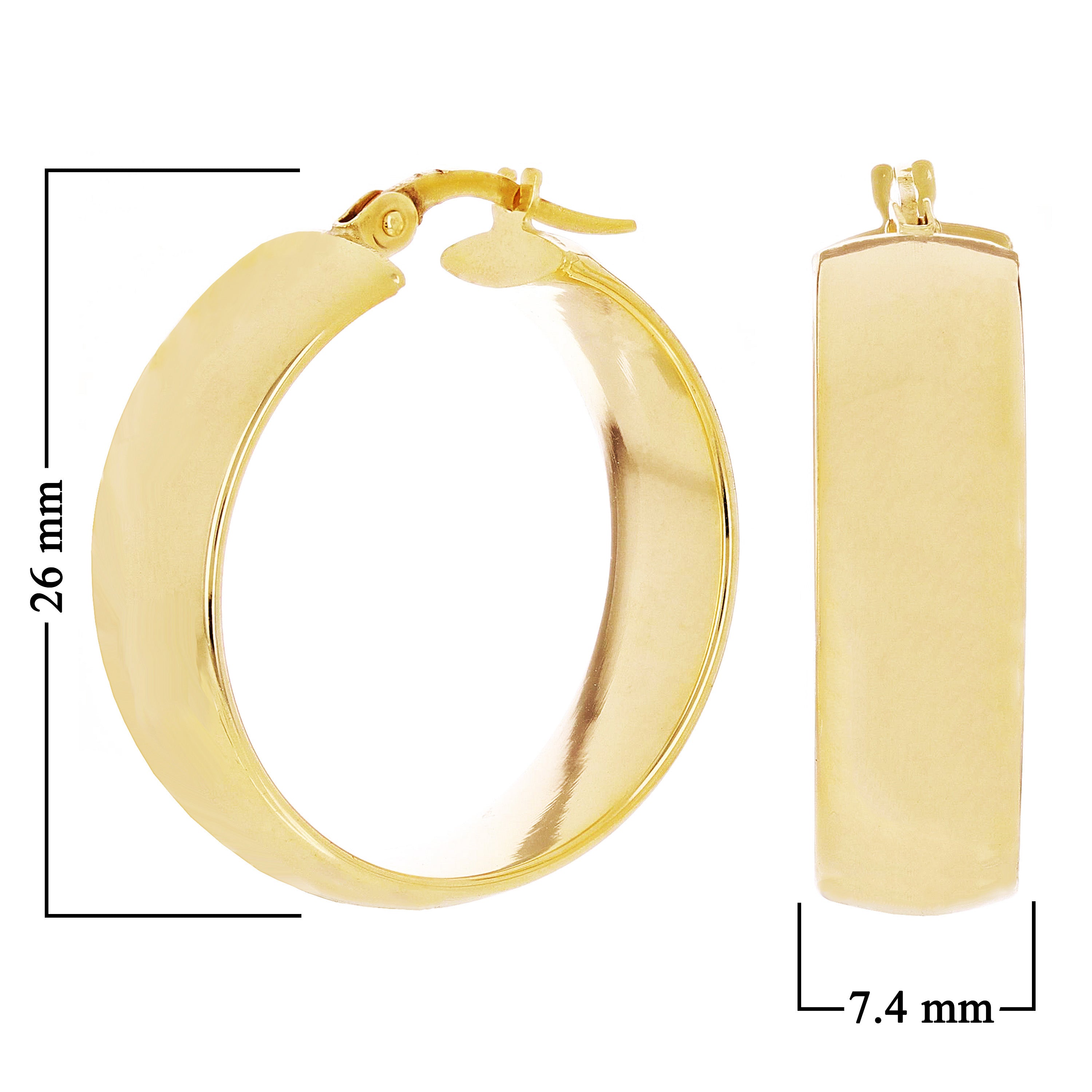 Italian 14k Yellow Gold Shiny Round Hollow Hoop Earrings 1" 7.4mm 3.3 grams