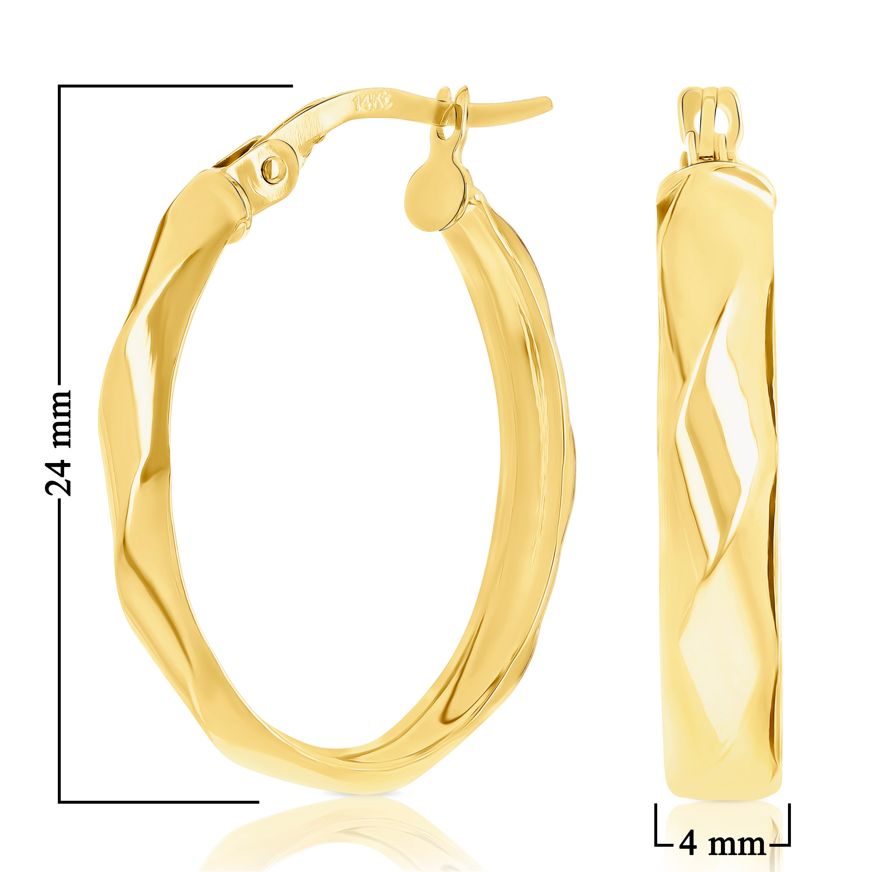 Italian 14k Yellow Gold Hollow Satin Finish Diamond Cut Frame Hoop Earrings 2.1g