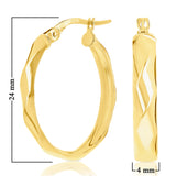 Italian 14k Yellow Gold Hollow Satin Finish Diamond Cut Frame Hoop Earrings 2.1g
