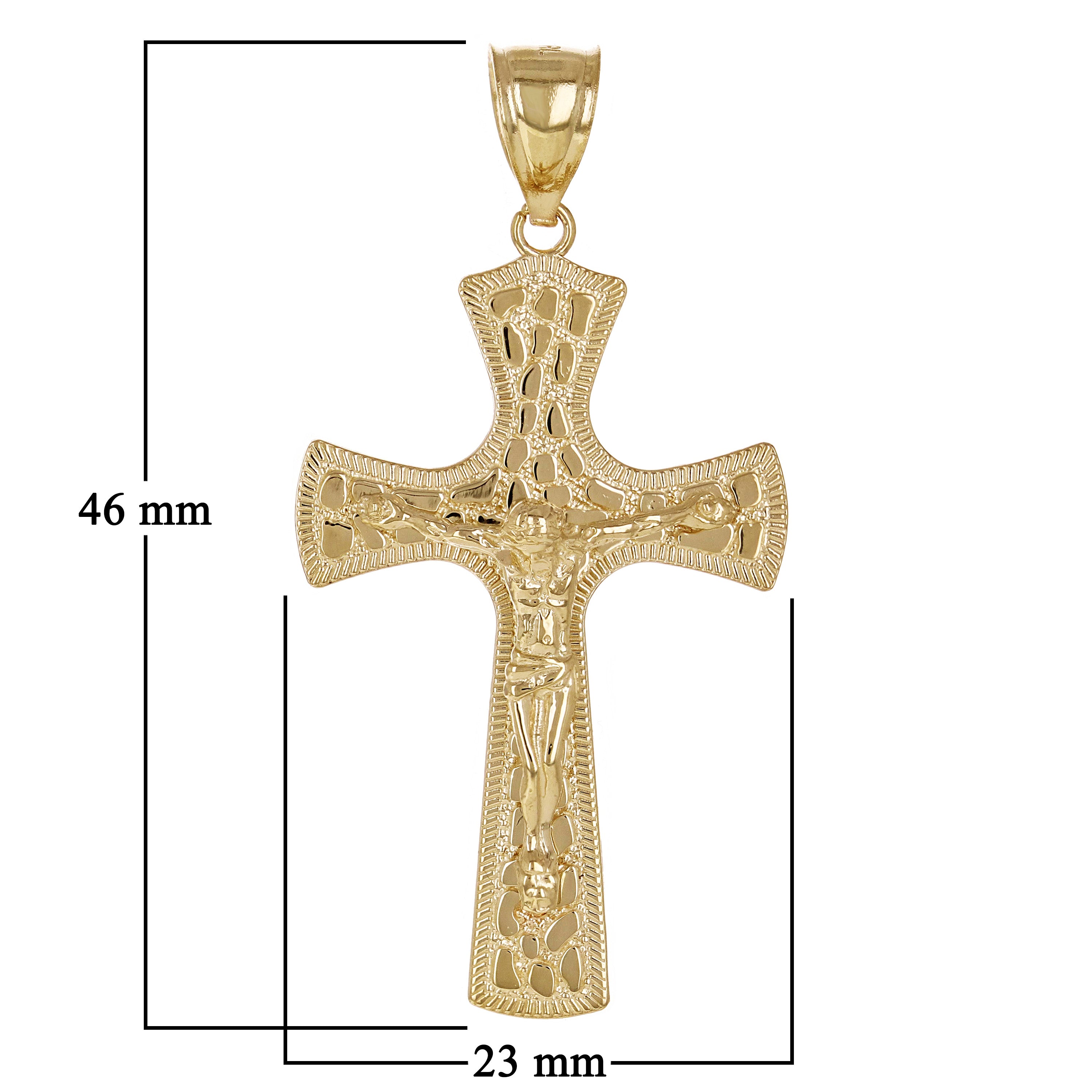 14k Yellow Gold Nugget Design Jesus Crucifix Cross Charm Pendant 1.8" 3.8 grams