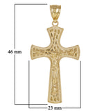 14k Yellow Gold Nugget Design Jesus Crucifix Cross Charm Pendant 1.8" 3.8 grams