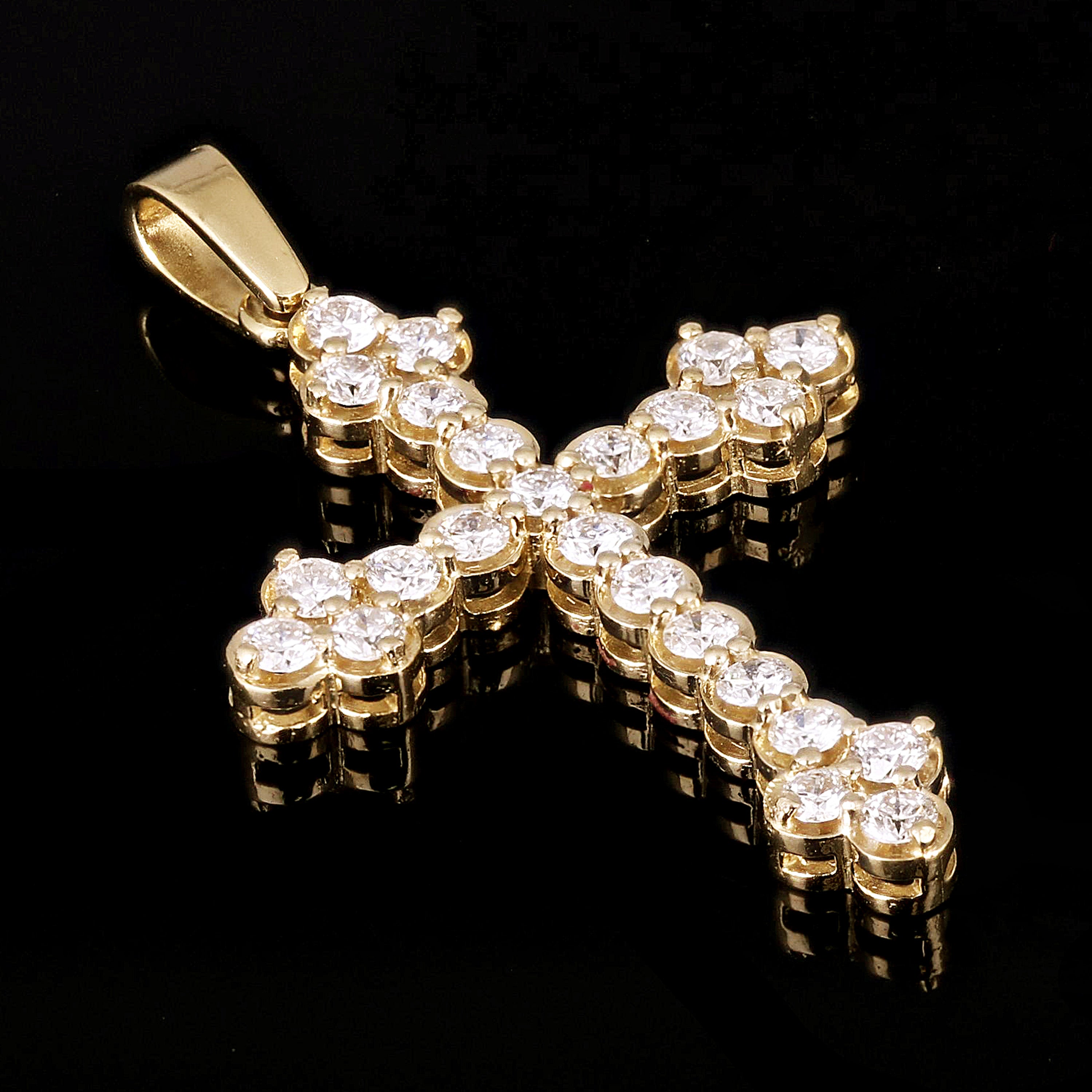 14k Yellow Gold 0.98ctw Diamond Cross Pendant 1.5" 2.6 grams