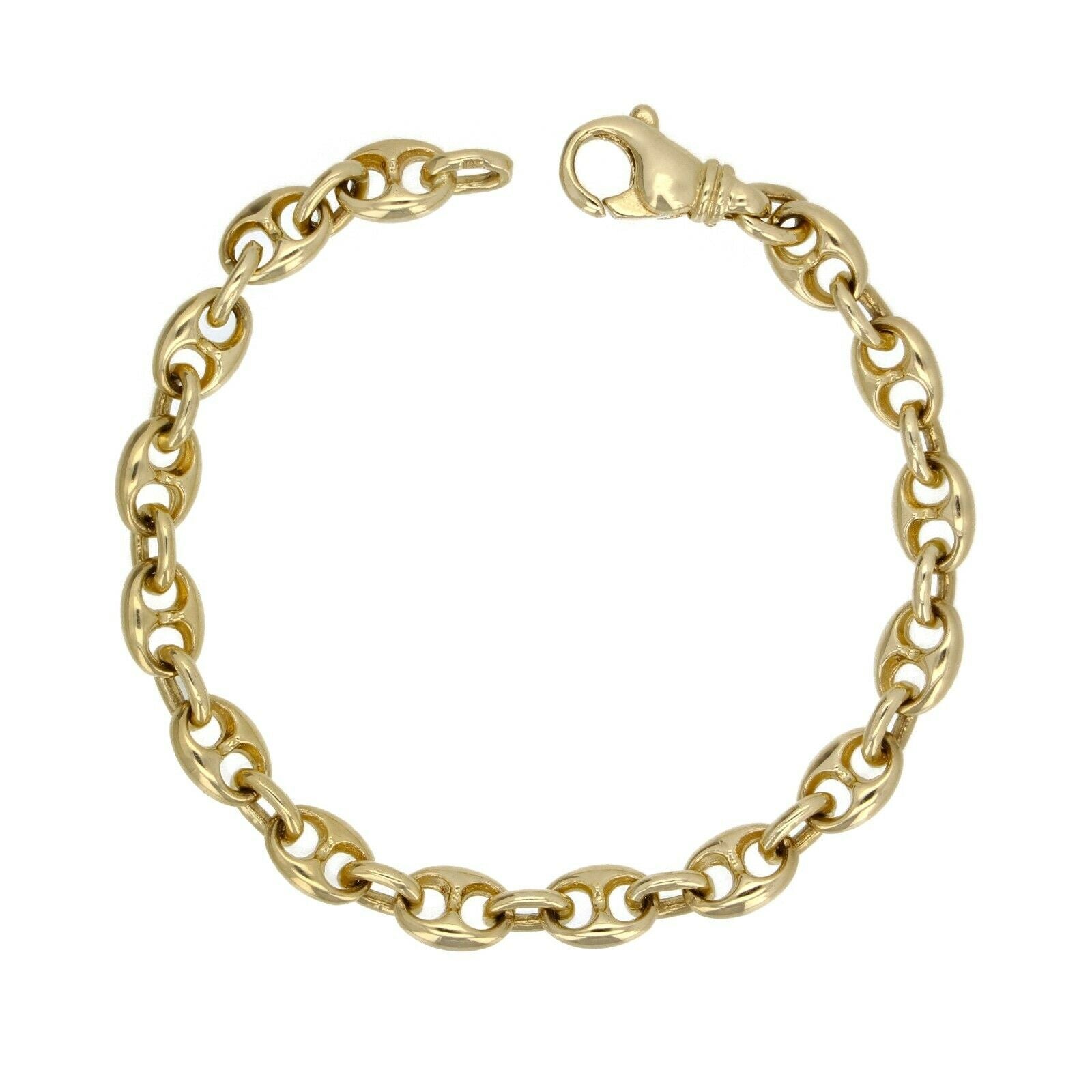 14k Yellow Gold Solid Puffy Mariner Gucci Link Chain Bracelet 7" 7.5mm 21.7grams - Yellow,70"