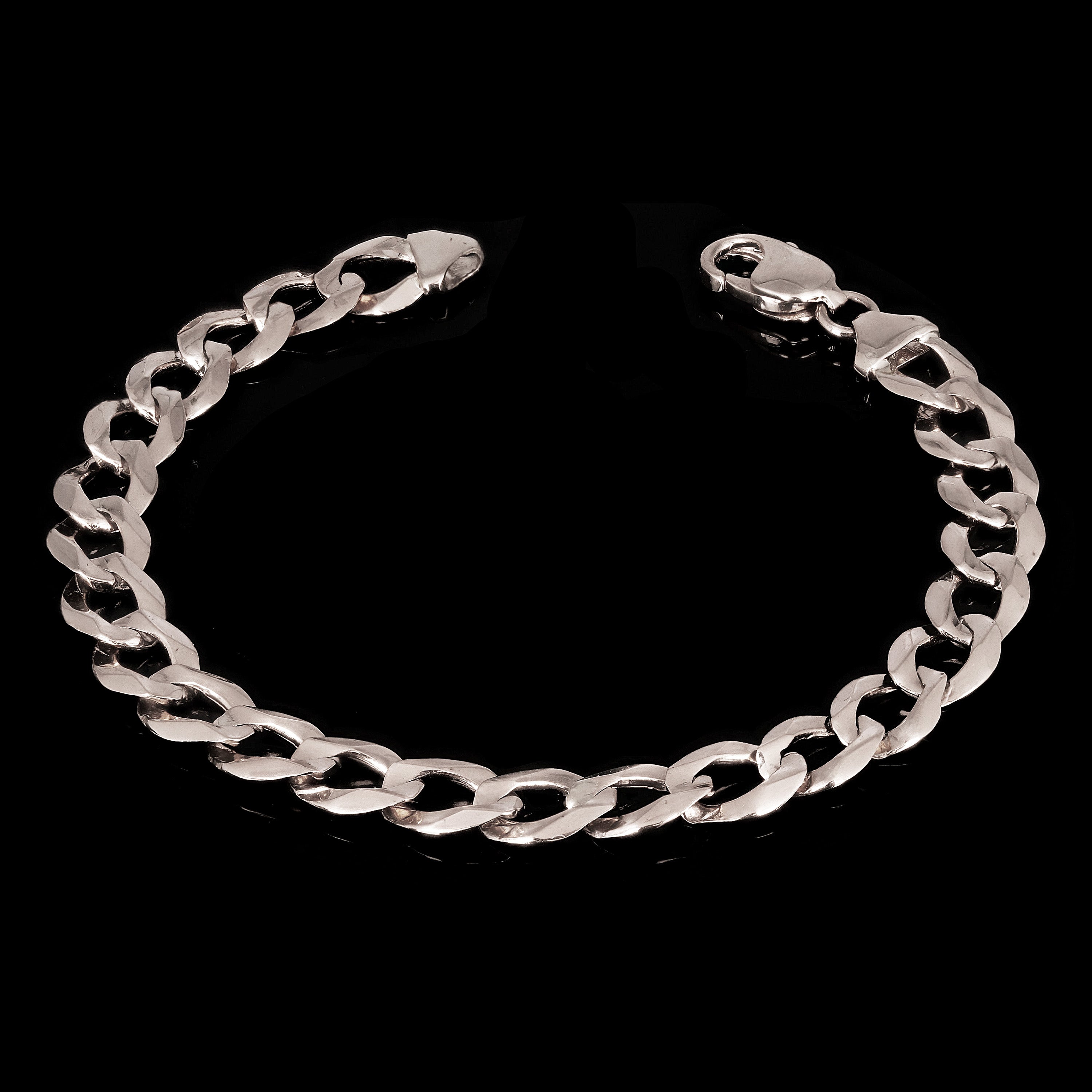 14k White Gold Solid Flat Cuban Curb Link Chain Bracelet 7" 9mm 14.8 grams