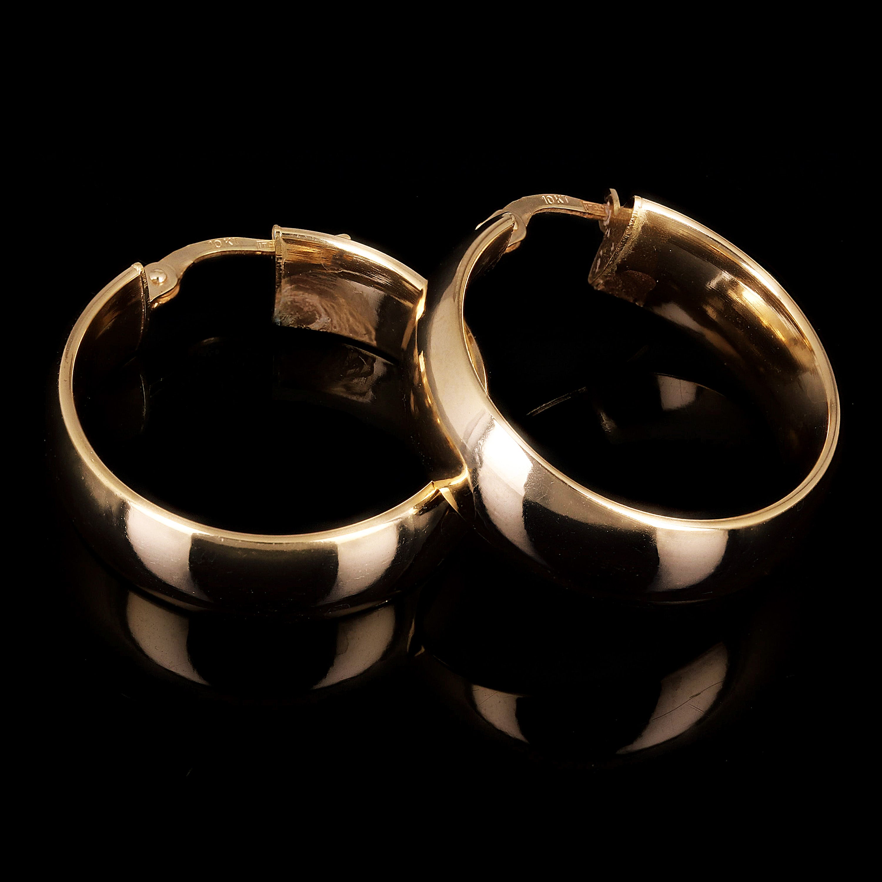 Italian 14k Yellow Gold Shiny Round Hollow Hoop Earrings 1" 7.4mm 3.3 grams