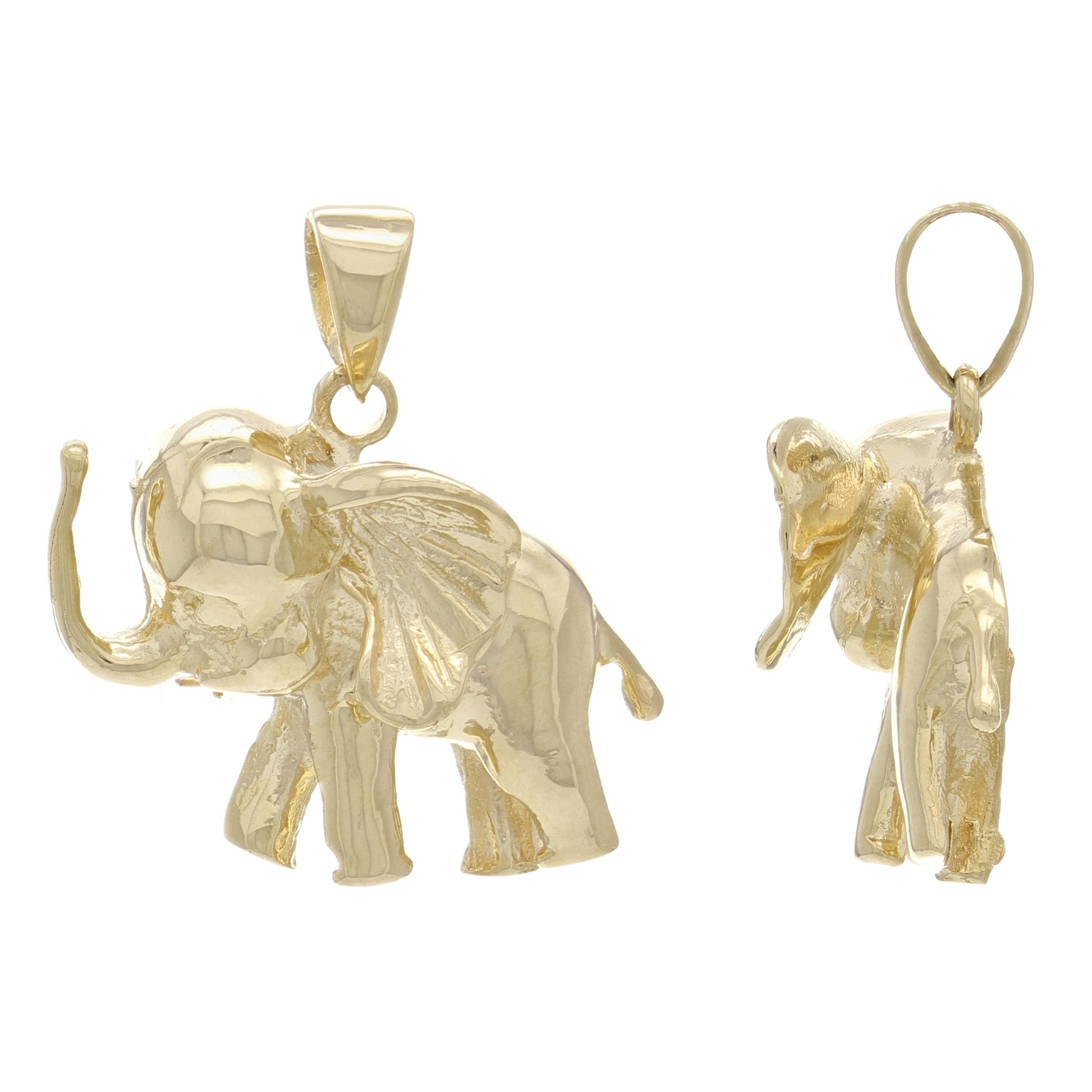 14k Yellow Gold 3D Standing Elephant Good Luck Charm Pendant 4.3 grams - Yellow
