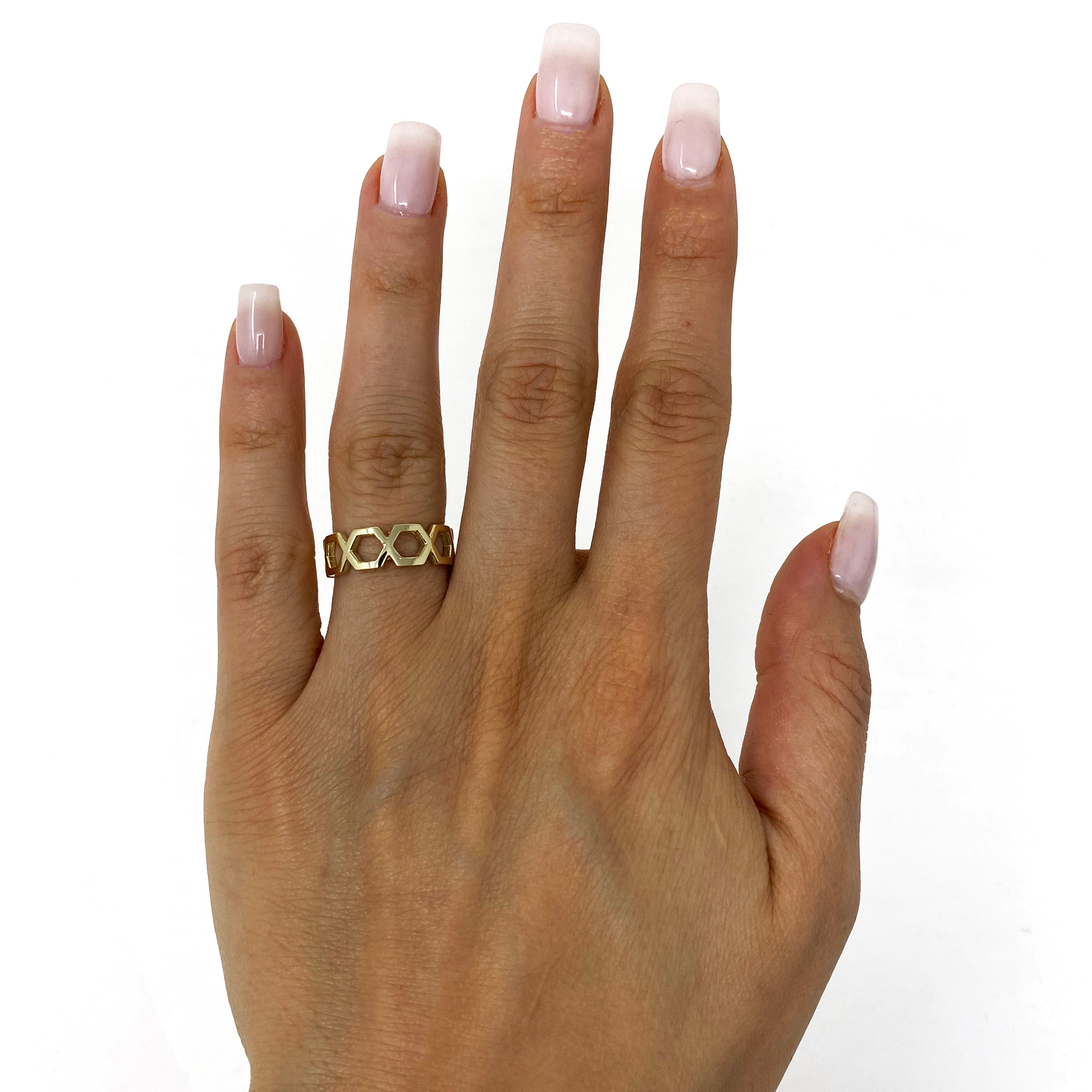 14k Yellow Gold Wide Hexagon Stackable Ring 3.3 grams Size 6.75 - Yellow
