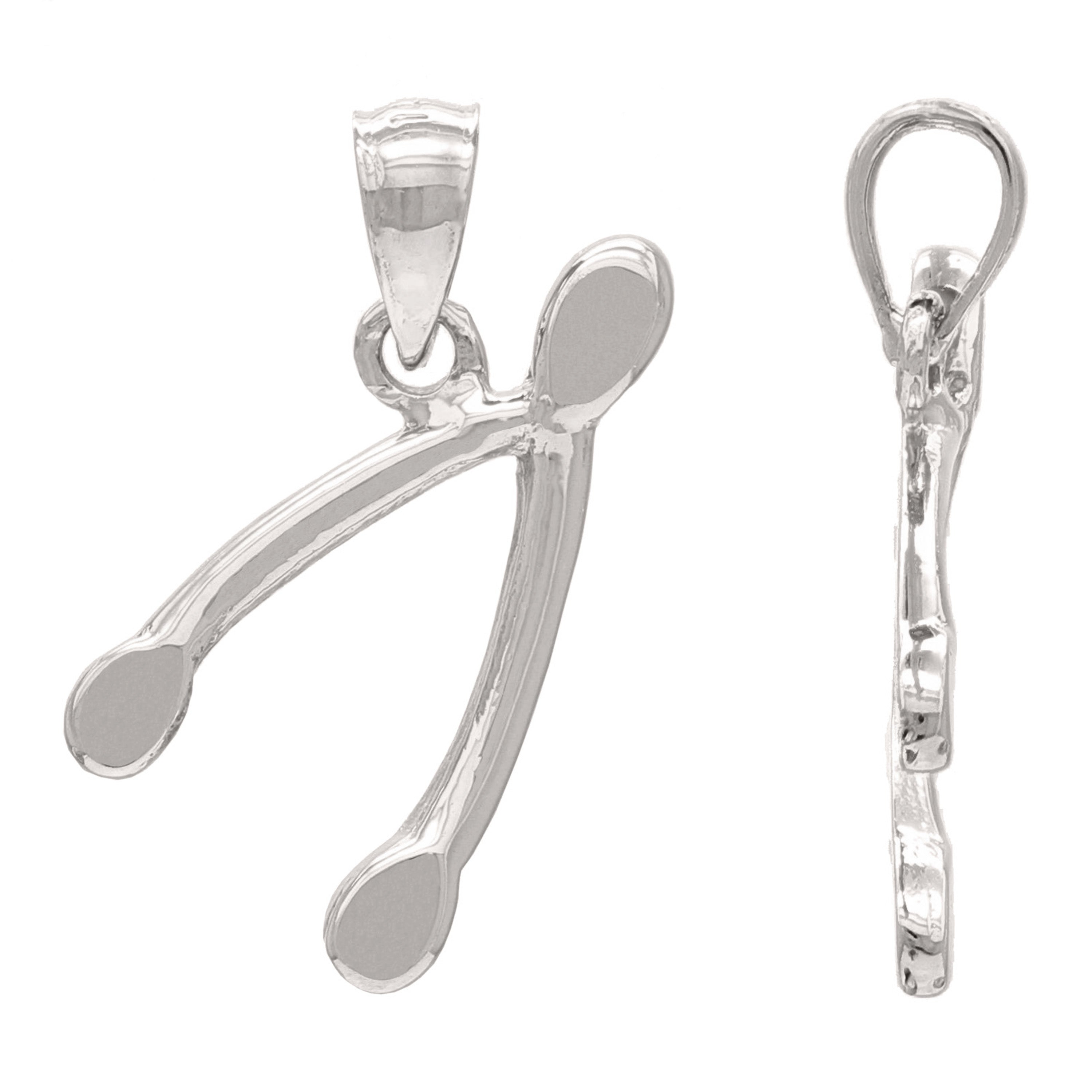14k White Gold Wishbone Good Luck Charm Pendant - White