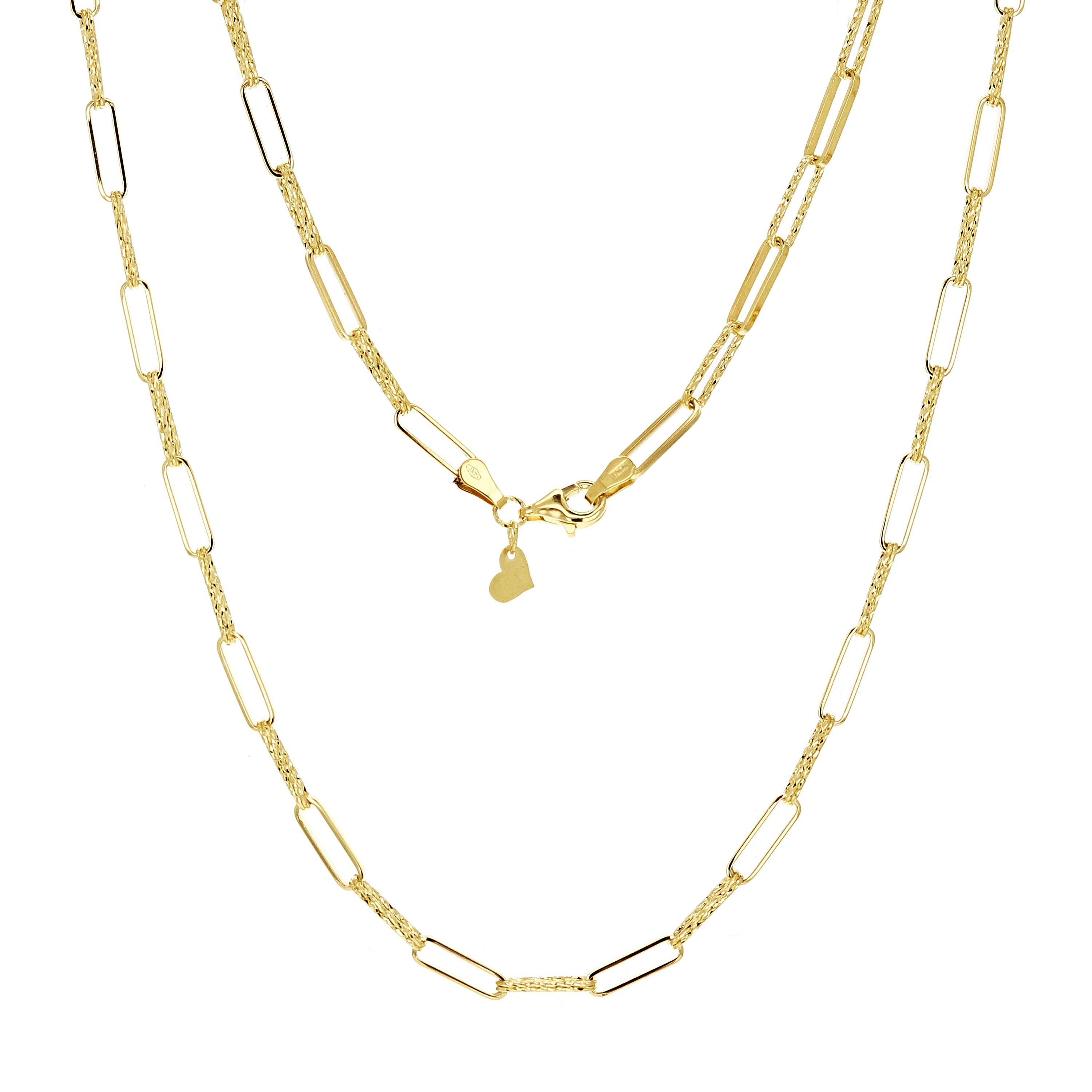 Italian 14k Yellow Gold Plain & Diamond Cut Paper Clip Link Necklace 18" 8.7 grams - 18" 8.7 grams