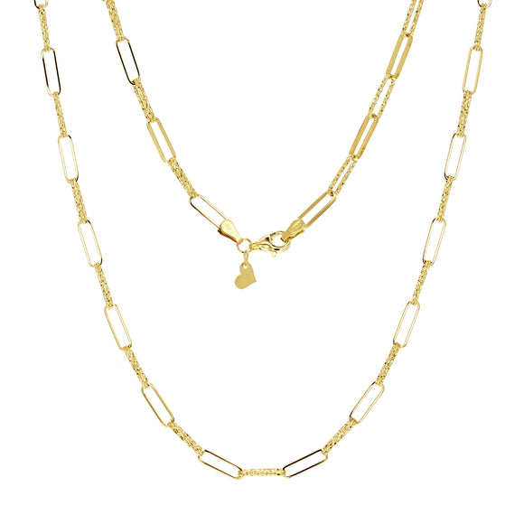 Italian 14k Yellow Gold Plain & Diamond Cut Paper Clip Link Necklace 18