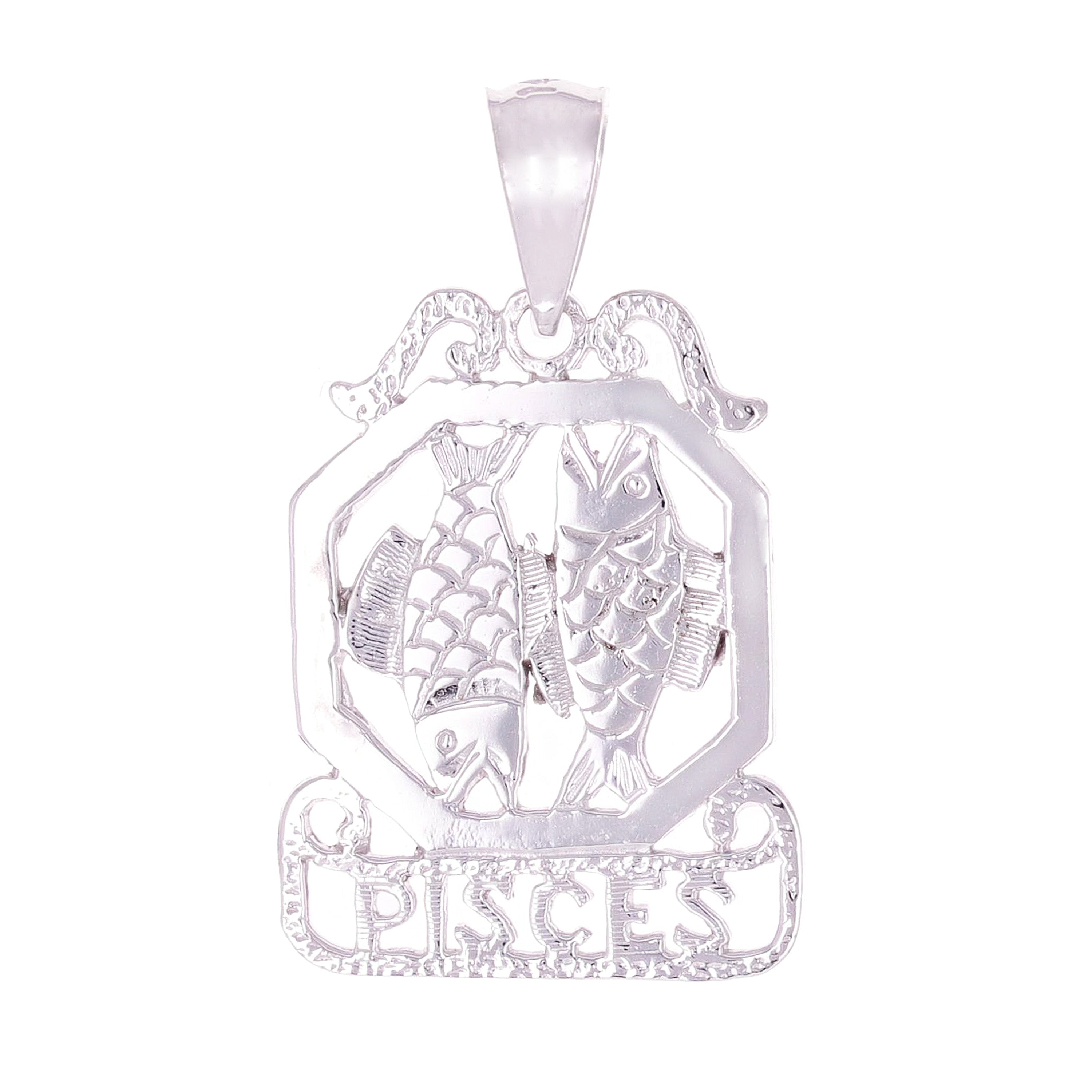 14k White Gold  Diamond Zodiac Sign Pisces Pendant - Pisces,White