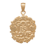 14k Rose Gold Solid GOD IS LOVE Heart & Flowers Charm Pendant 1.2" 4.9grams - Rose