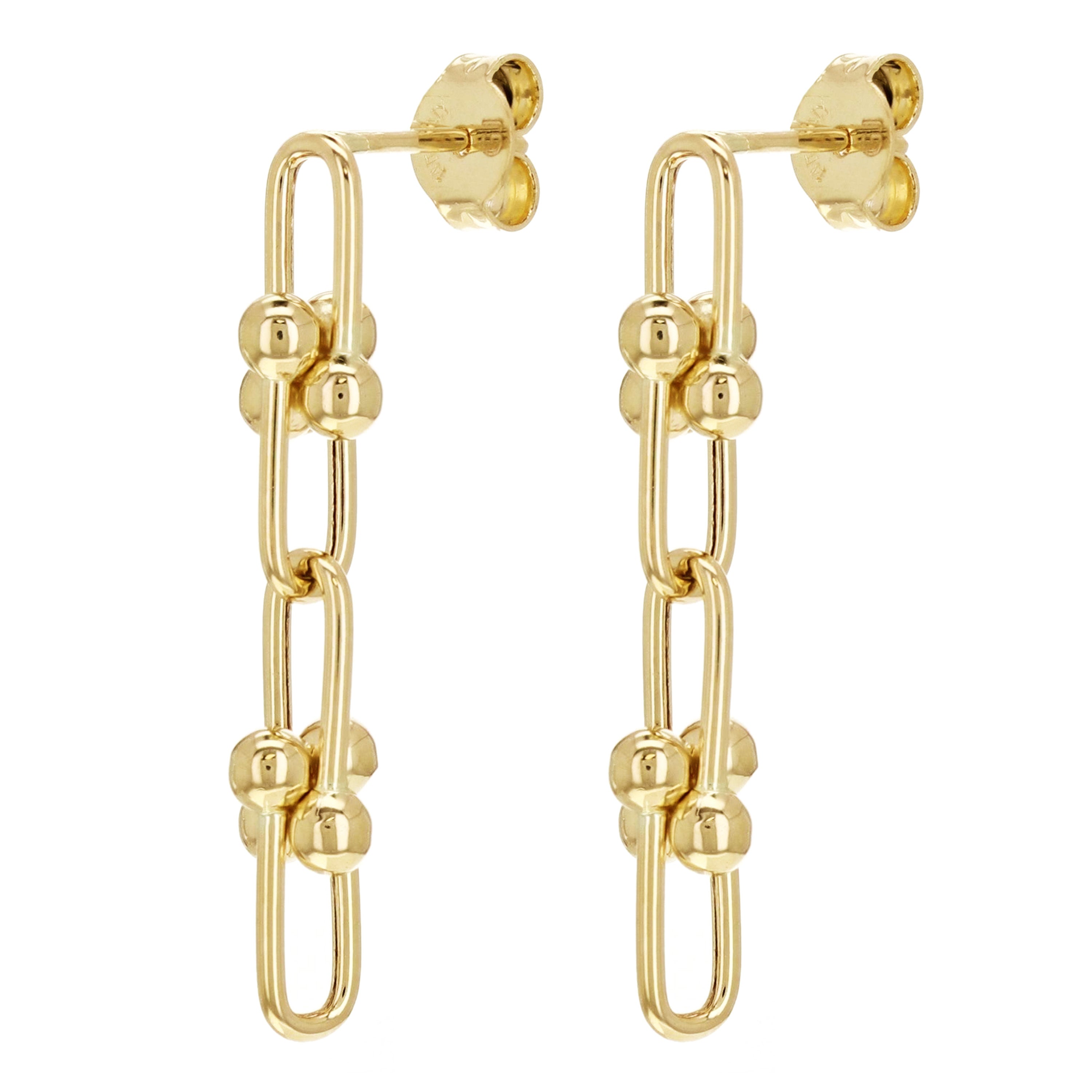 Italian 14k Yellow Gold U Link Dangle Earrings 1.2" 6mm 2.4 grams