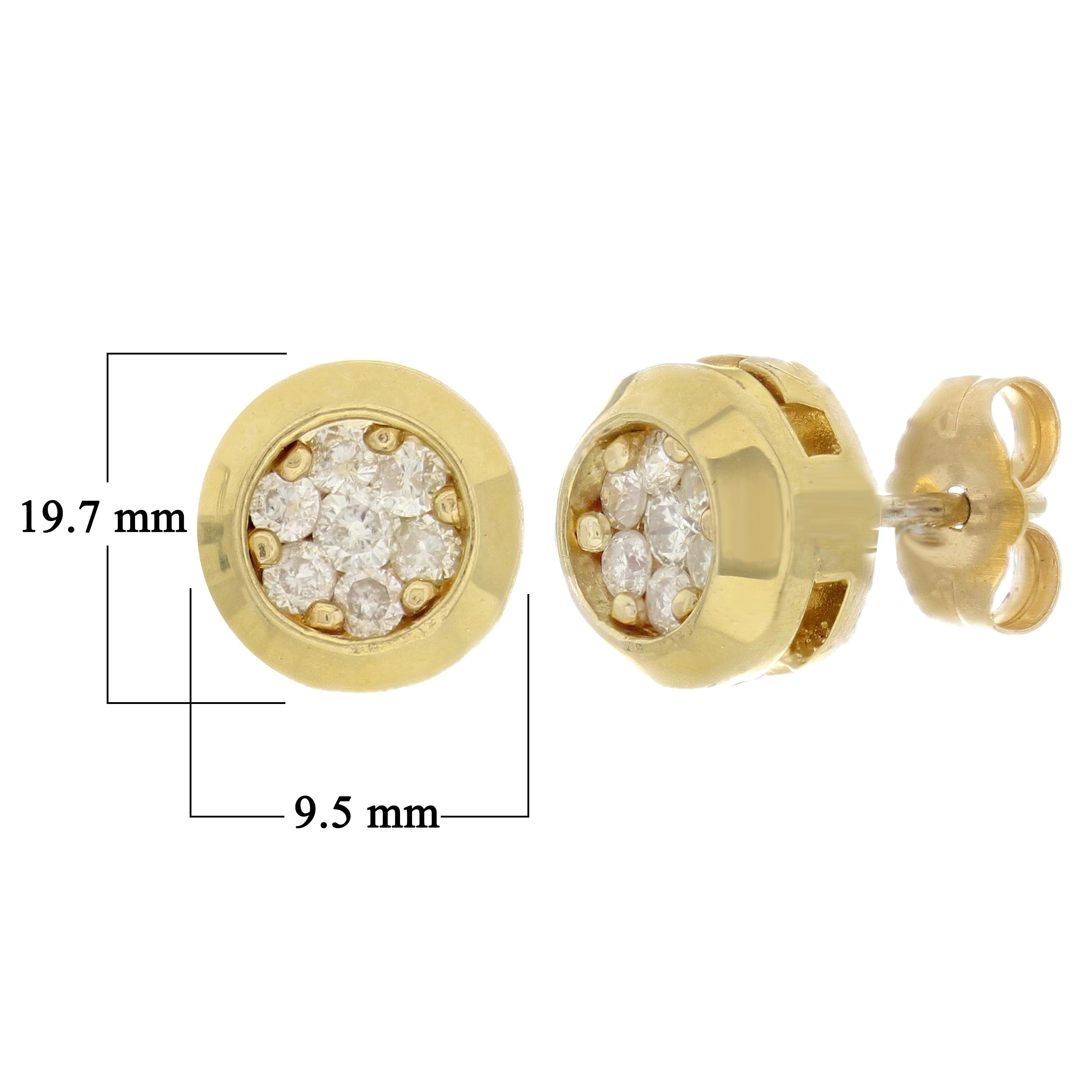 14k Yellow Gold 0.35ctw Diamond Cluster Modern Bezel Stud Earrings