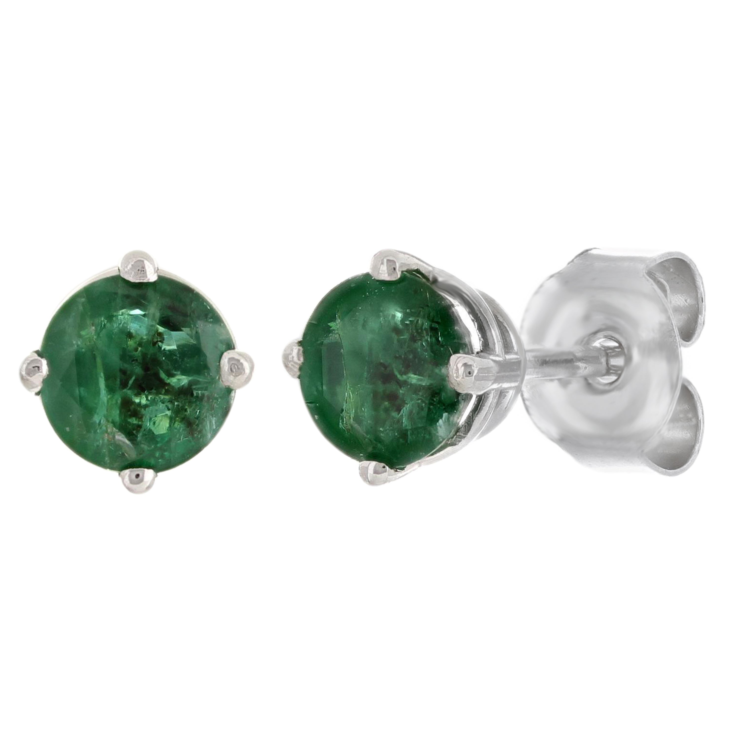 14k White Gold Emerald Solitaire Stud Earrings