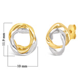 Italian 14k Yellow & White Gold Shiny Mini Twisted Love Knot Stud Earrings - Double Twisted Circles