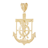 14k Yellow Gold BIG Jesus Christ Cross Anchor Ship Mariners Pendant 3.5" 19.5g