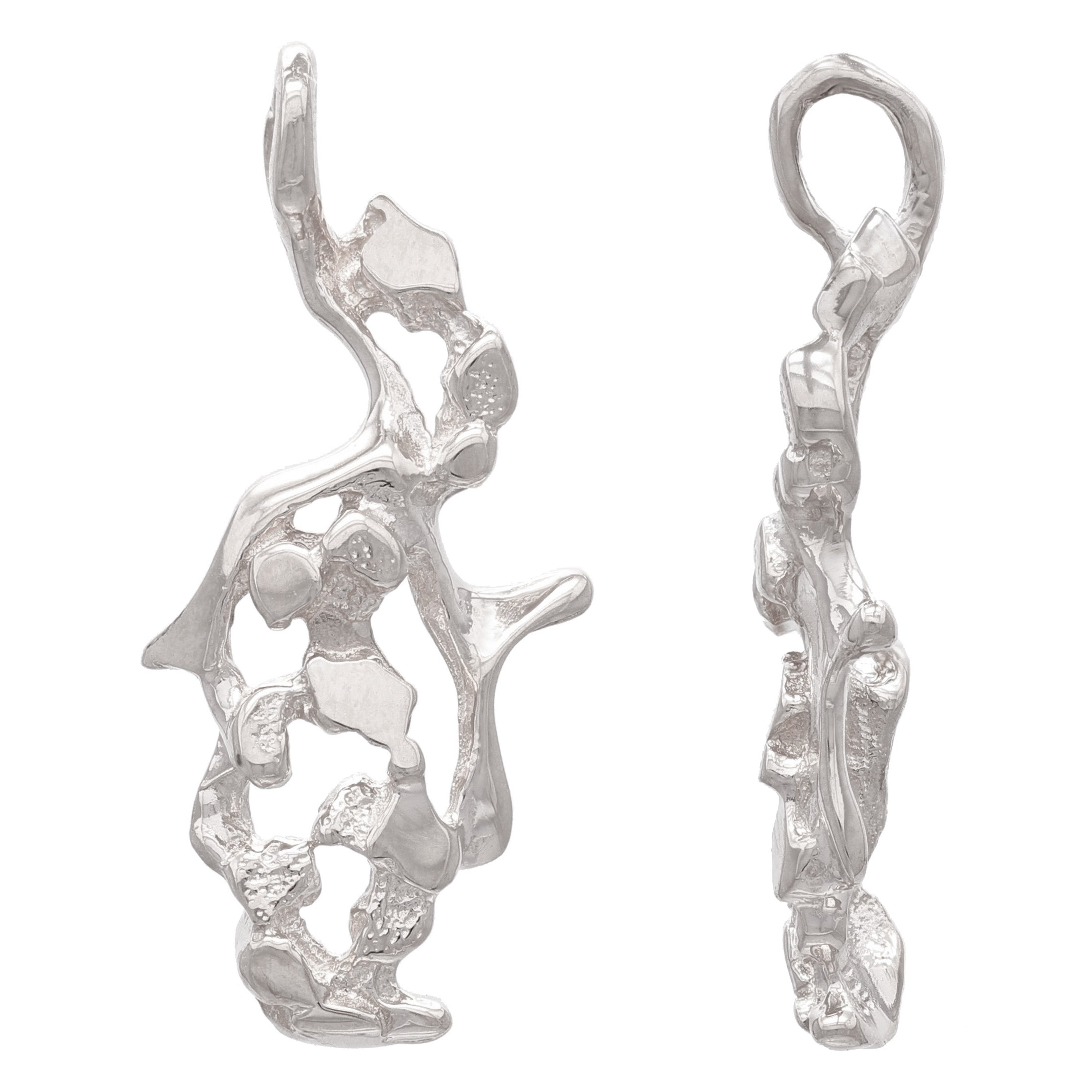 10k White Gold Free Form Nugget Charm Pendant 1.25" 2.9 grams - White