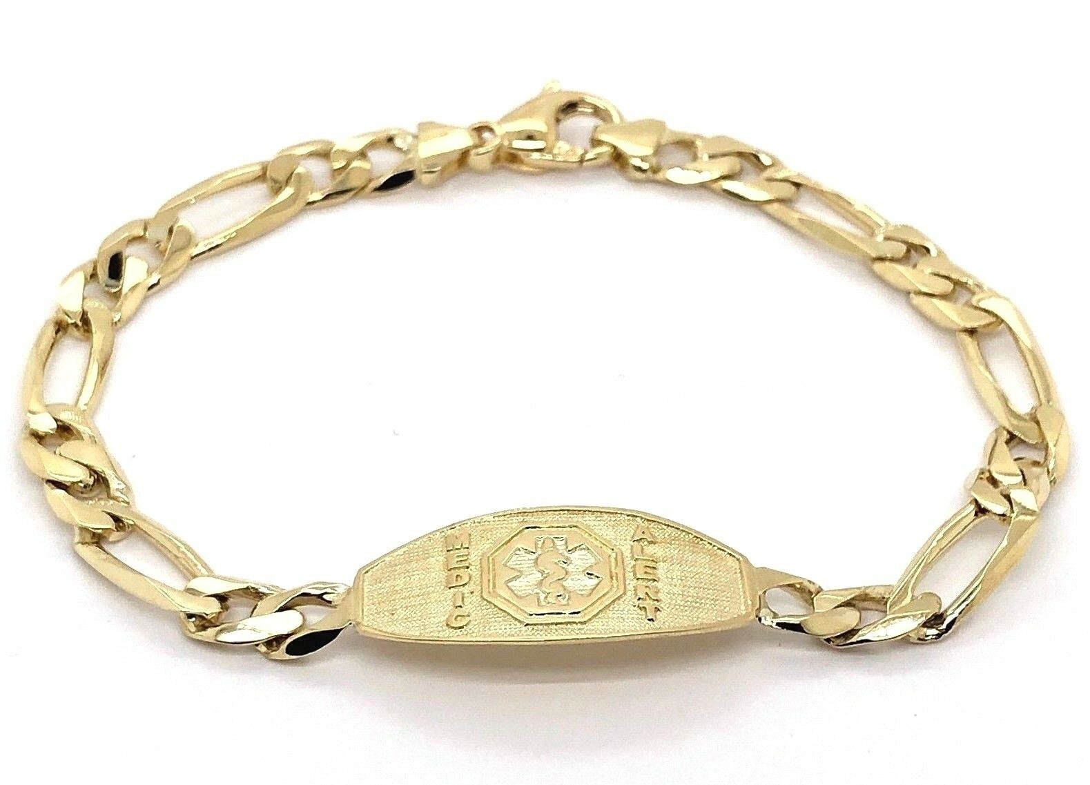14k Yellow Gold Medical Alert Figaro Chain ID Bracelet 7.5" 13.5mm 14.5 grams