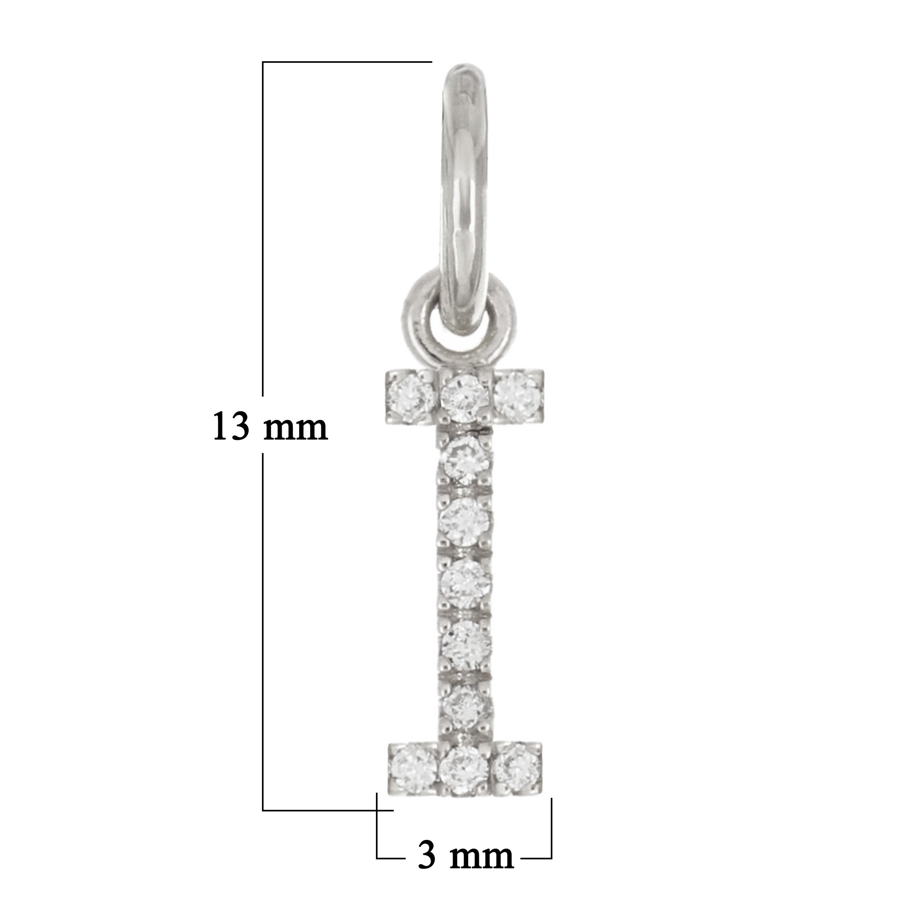 14k White Gold Diamond Initial Letter I Charm Pendant - Letter I,White