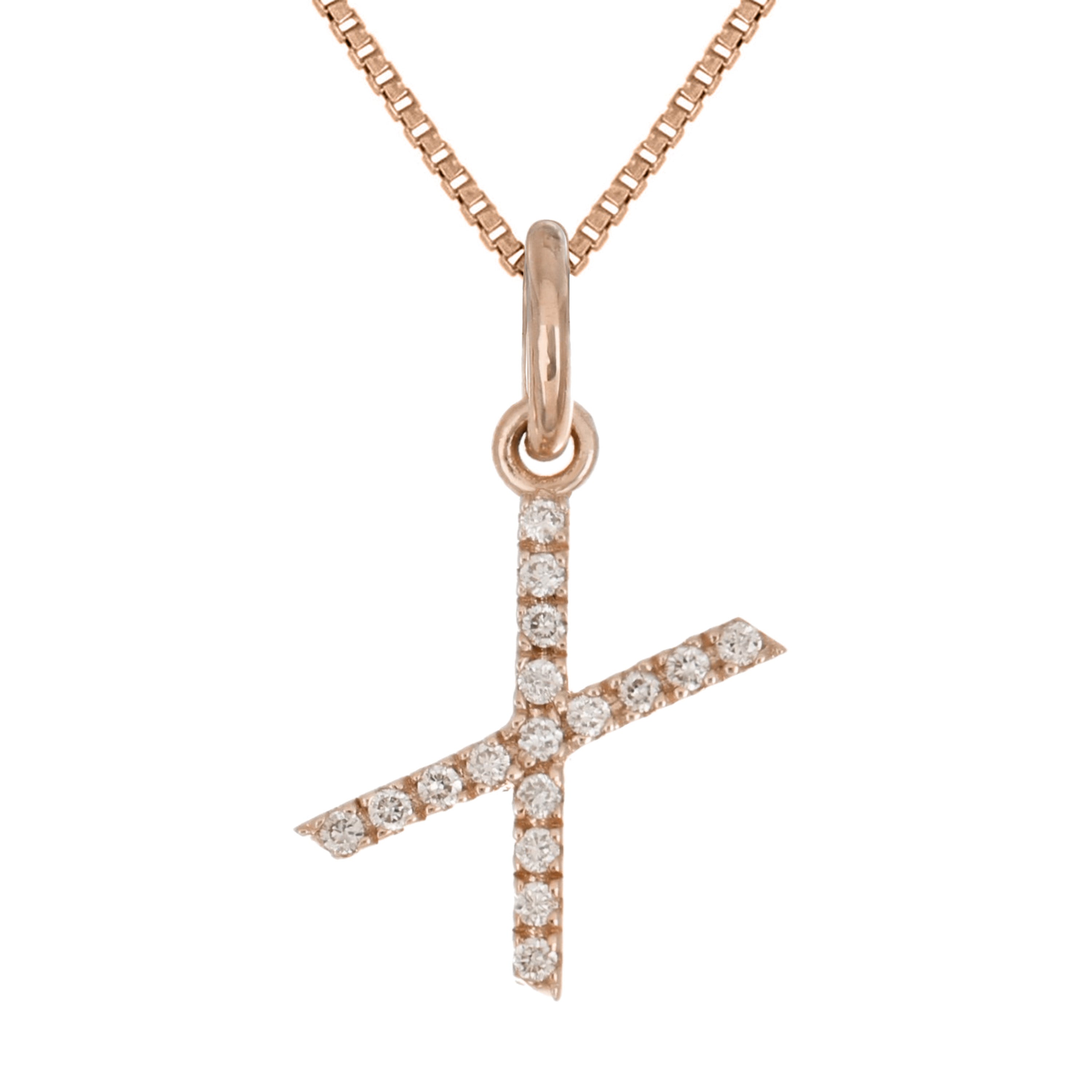 14k Rose Gold Diamond Initial Letter X Charm Pendant Necklace 18" - Letter X,Rose