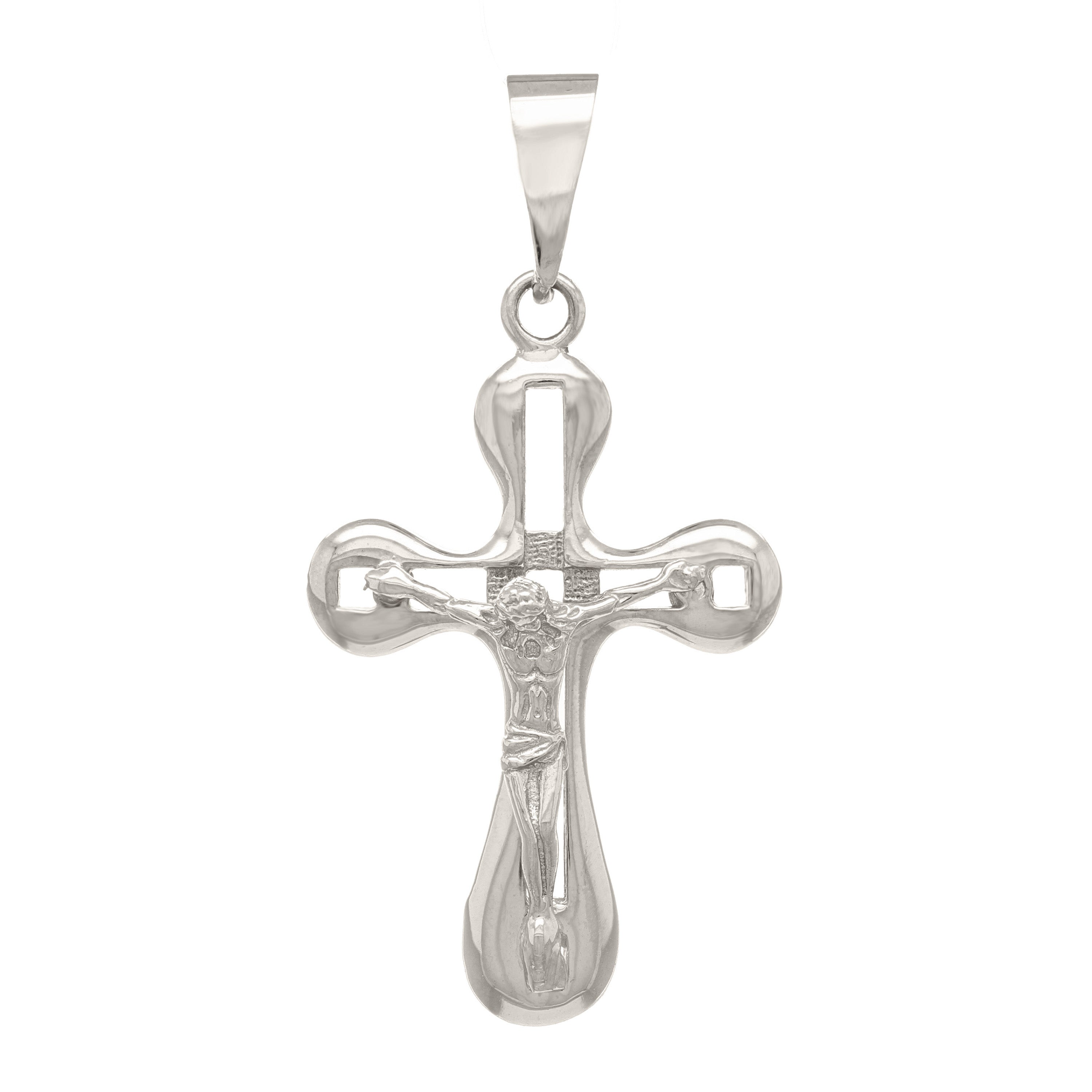 14k White Gold Jesus Christ Crucifix Religious Cross Charm Pendant 3.3 grams