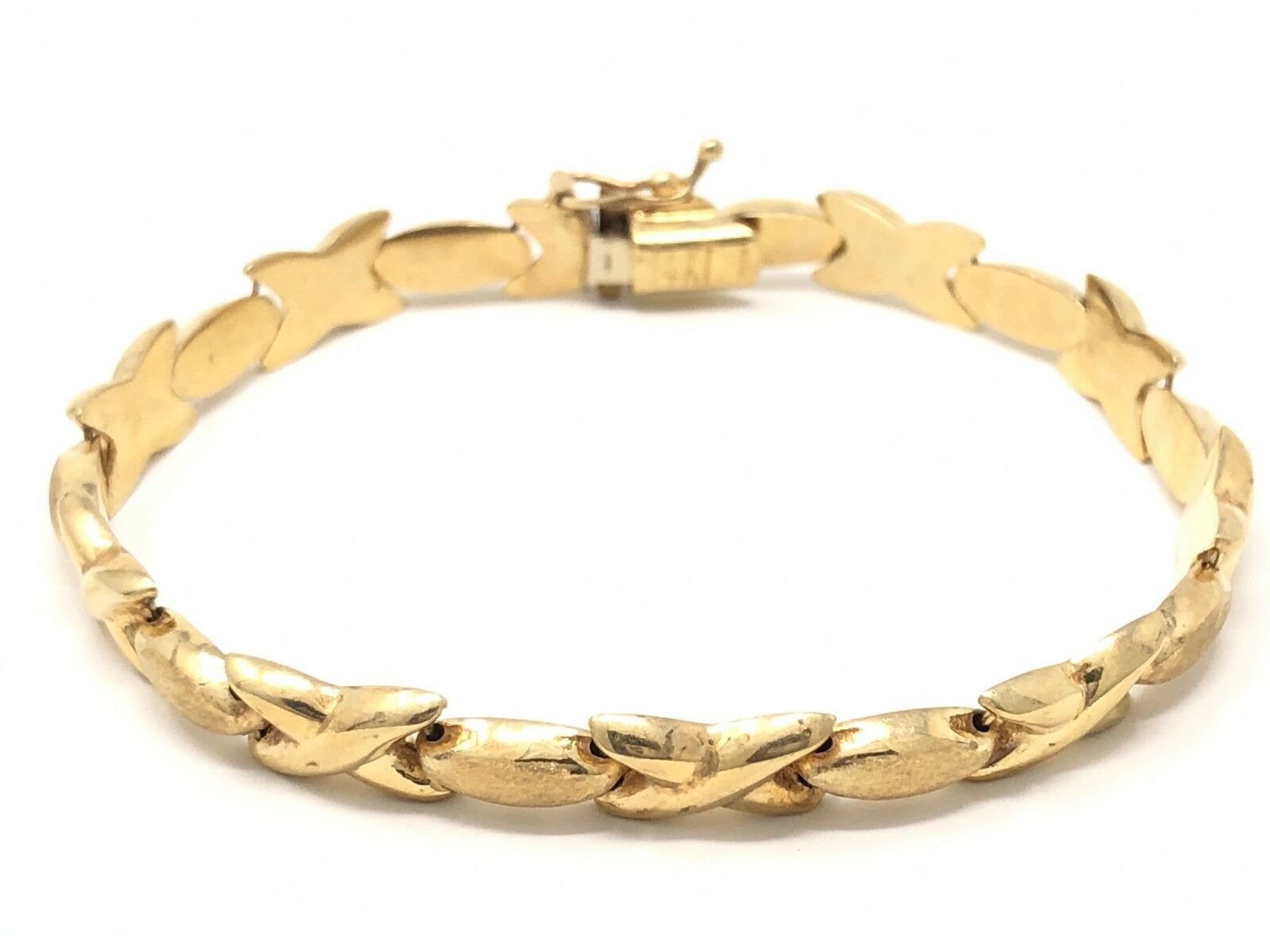 Italian 14k Yellow Gold XOXO Criss Cross Bracelet 7" 6.9mm 10.4 grams