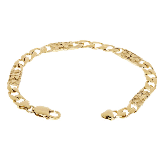 14k Yellow Gold Solid Cuban & Nugget Link Chain Bracelet 8