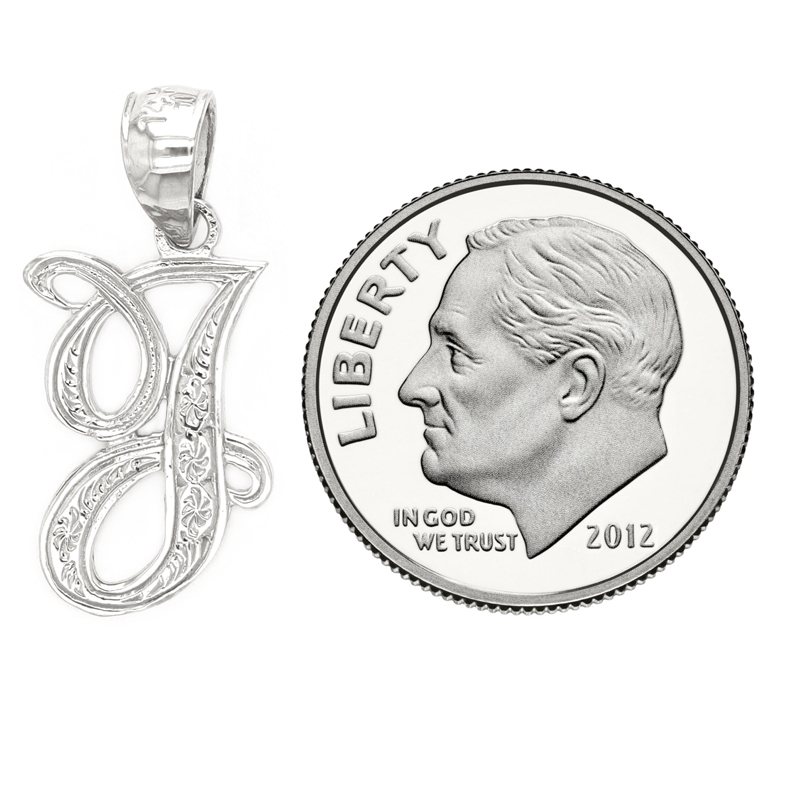 14k White Gold Initial Letter J Alphabet Charm Pendant - Letter J,White