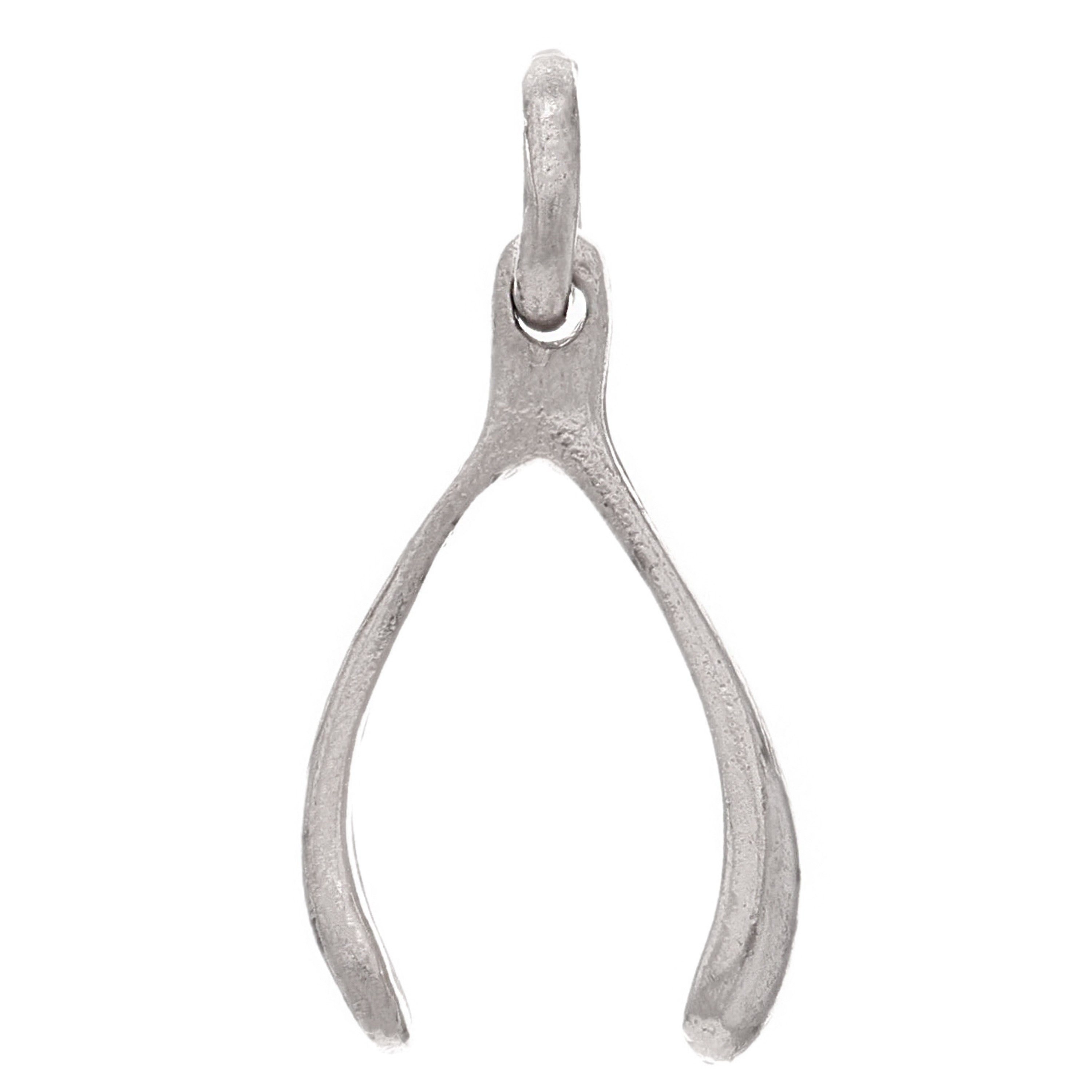 14k White Gold Luck Wish Bone Pendant - White